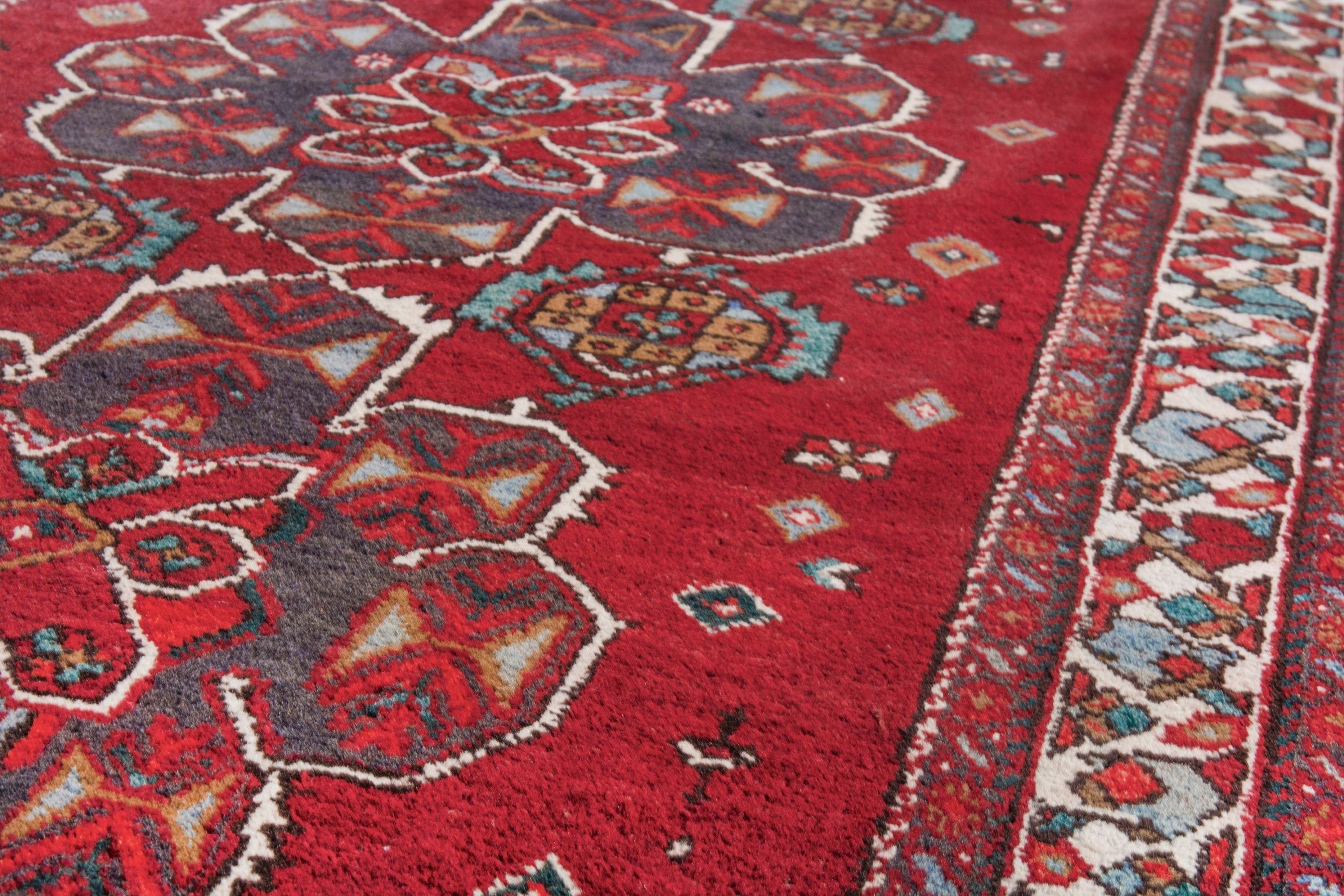 Persian Azerbaijan runner rug in deep red and cream, view 9 of 24