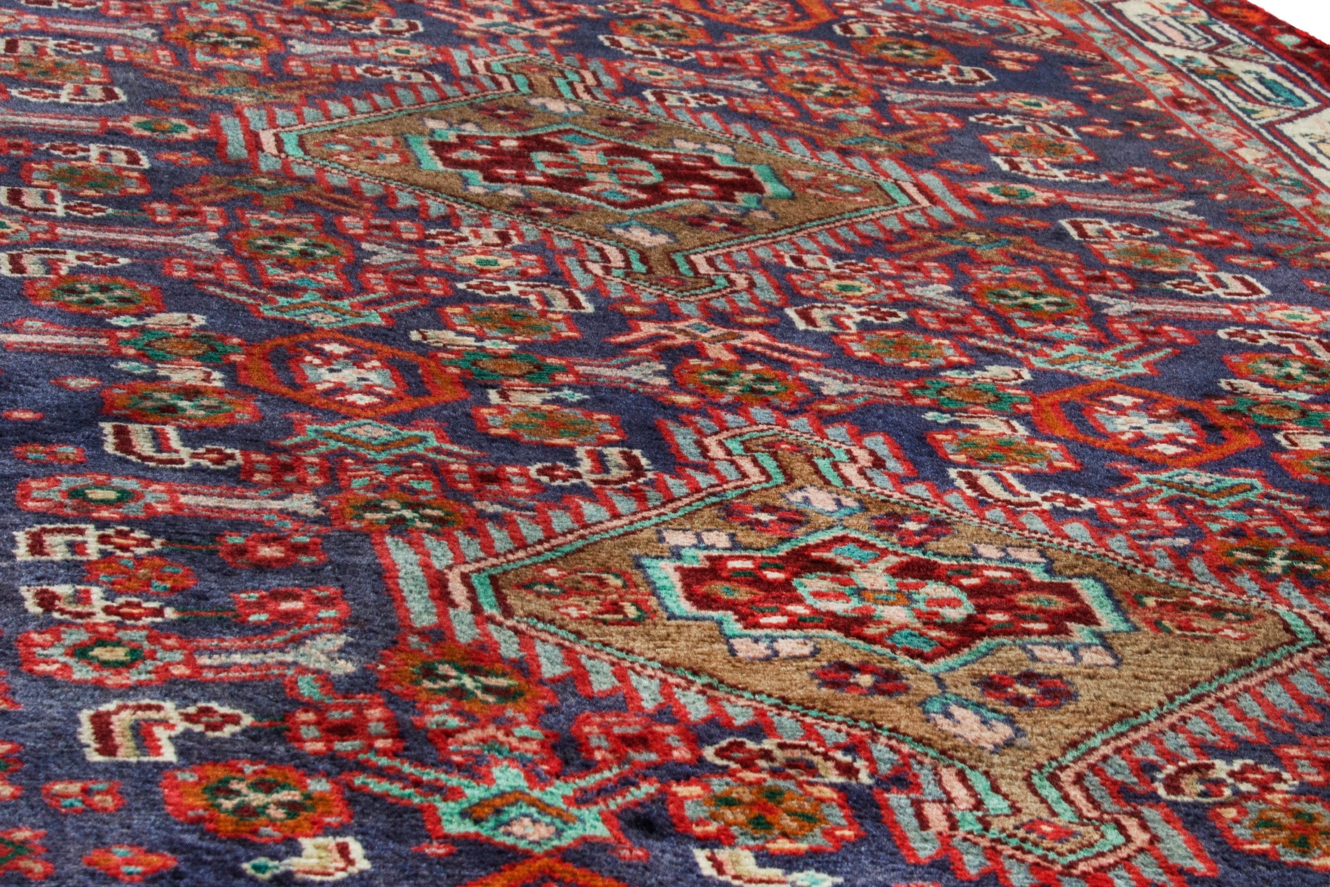 Persian Hamedan runner rug in burgundy and cream, view 9 of 14