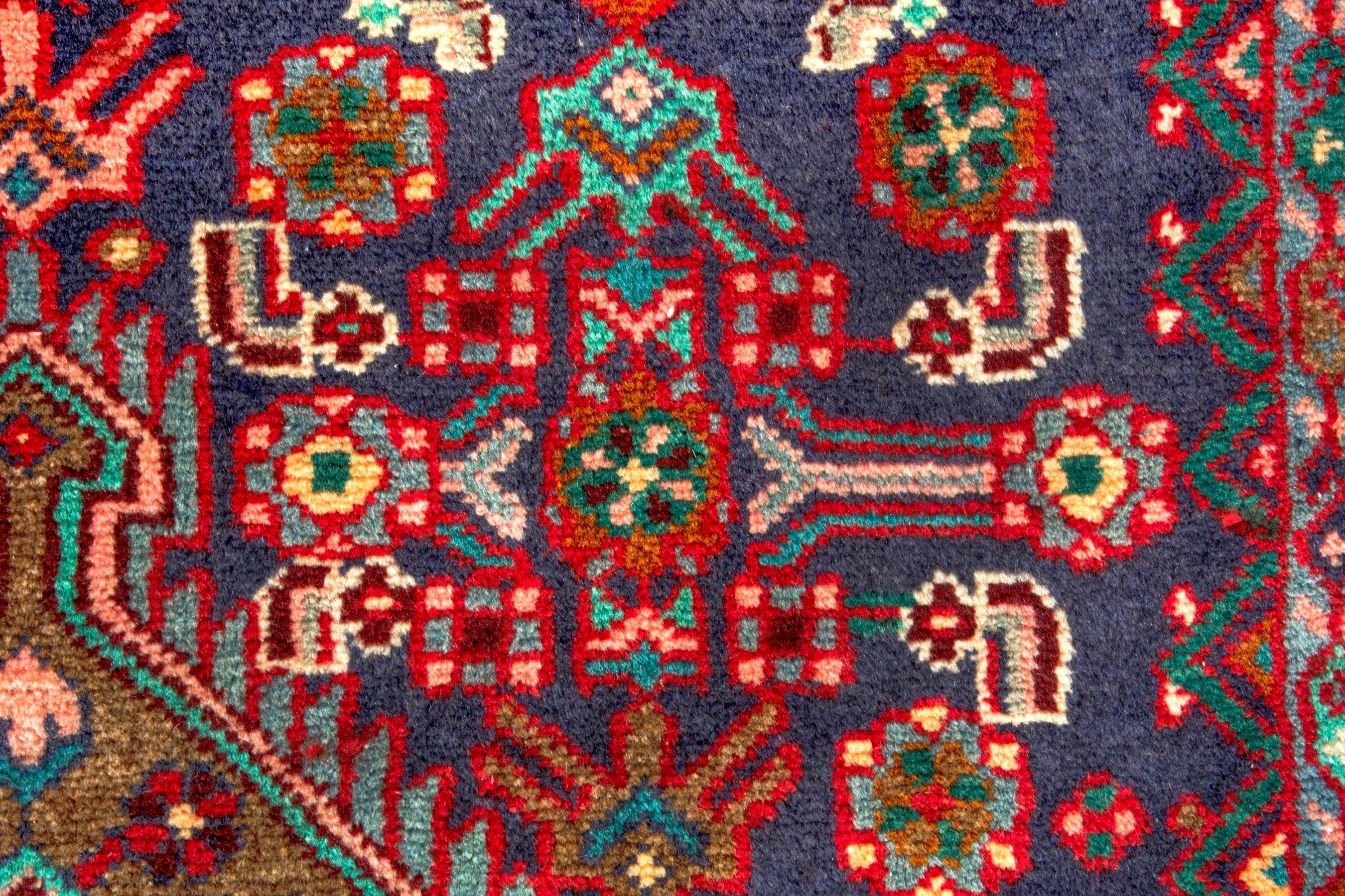 Persian Hamedan runner rug in burgundy and cream, view 10 of 14
