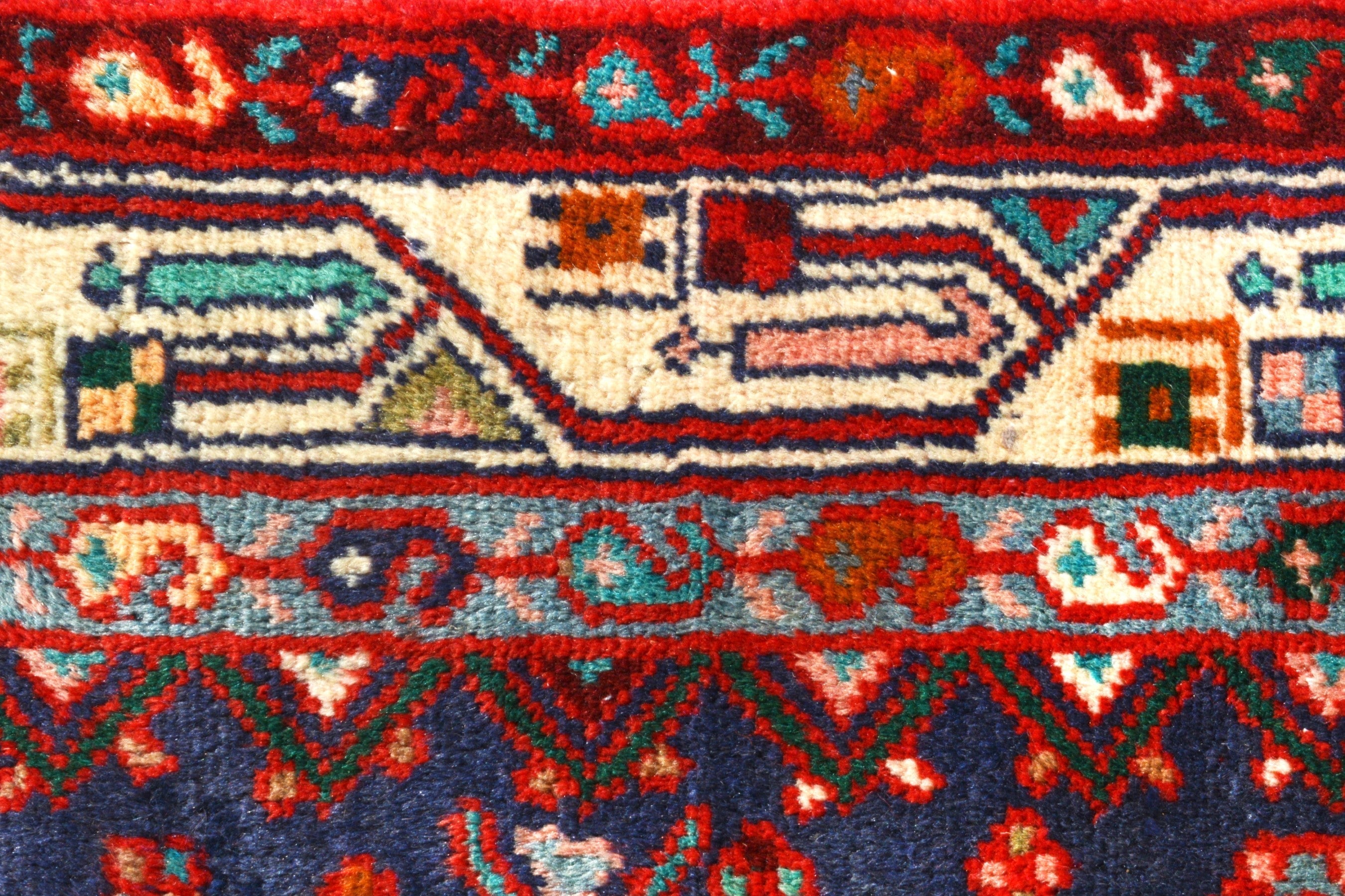 Persian Hamedan runner rug in burgundy and cream, view 13 of 14