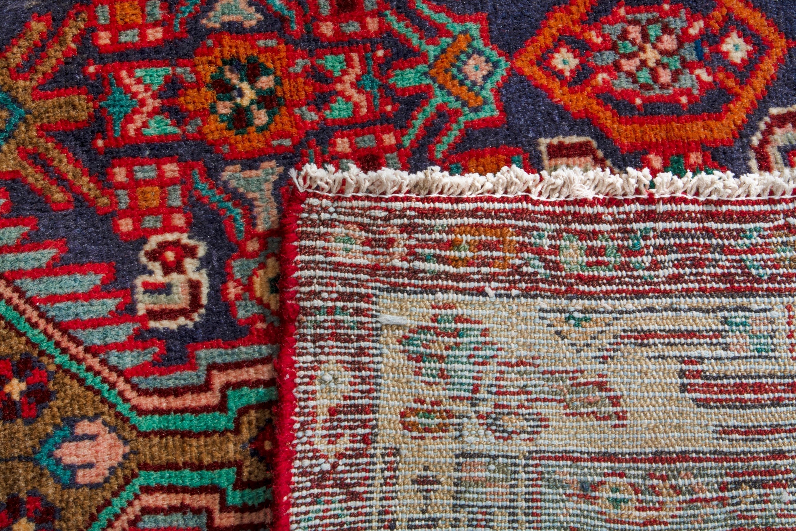 Persian Hamedan runner rug in burgundy and cream, view 14 of 14
