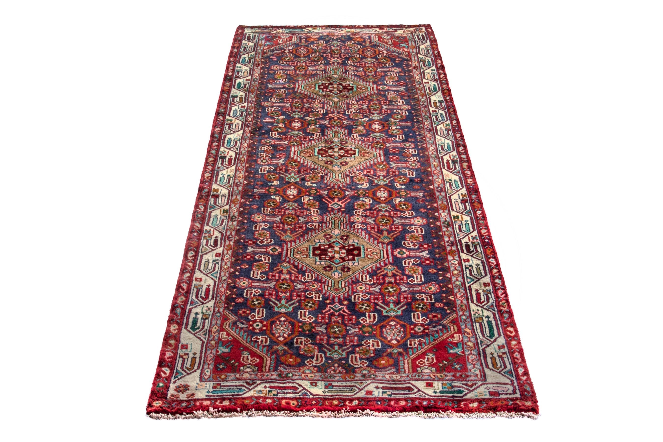 Persian Hamedan runner rug in burgundy and cream, view 2 of 14