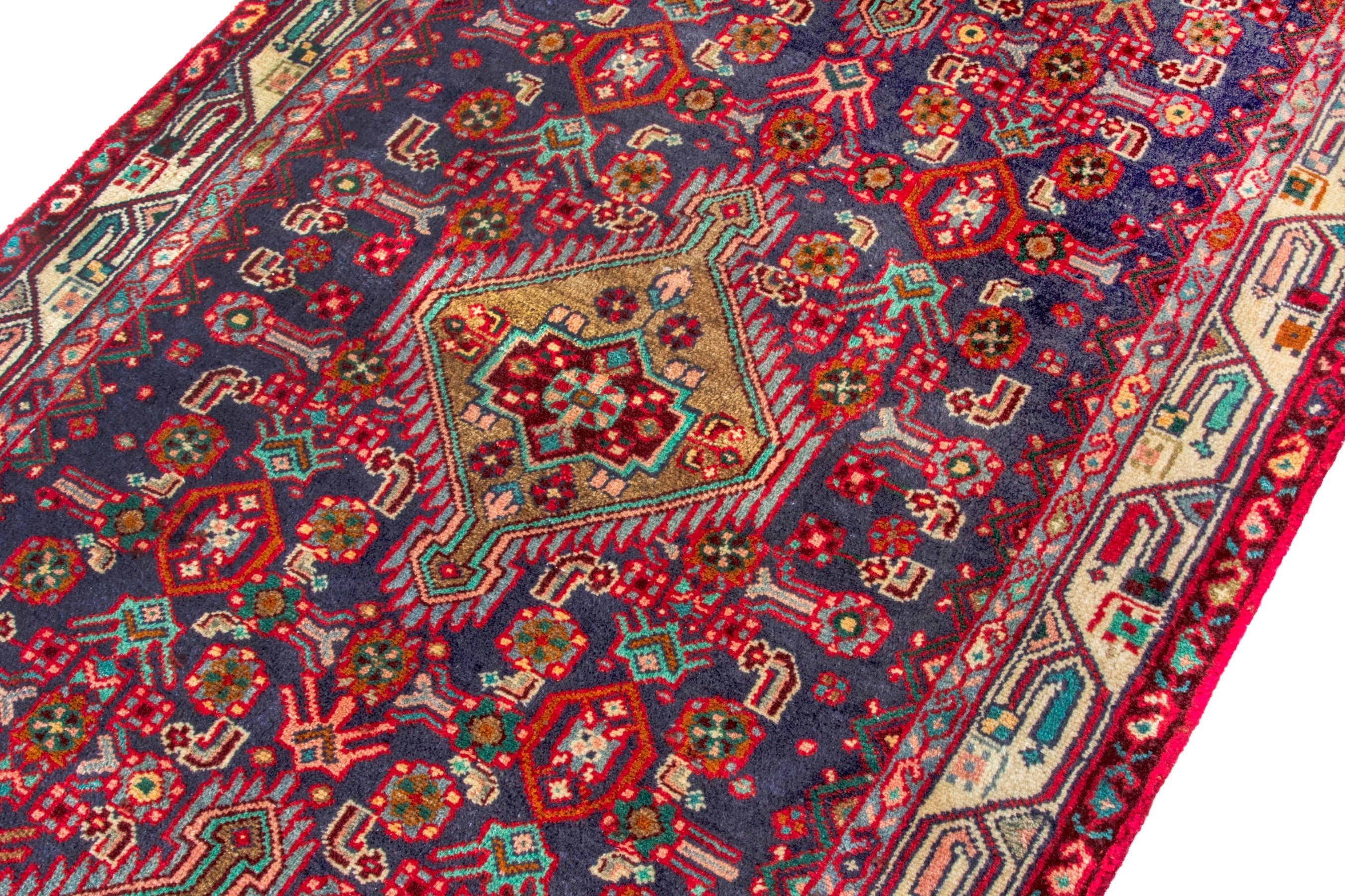 Persian Hamedan runner rug in burgundy and cream, view 5 of 14