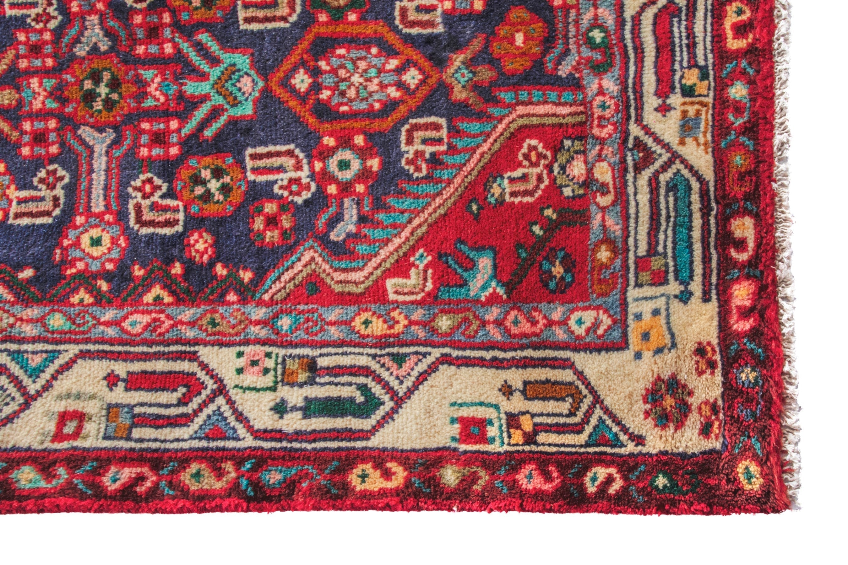 Persian Hamedan runner rug in burgundy and cream, view 6 of 14