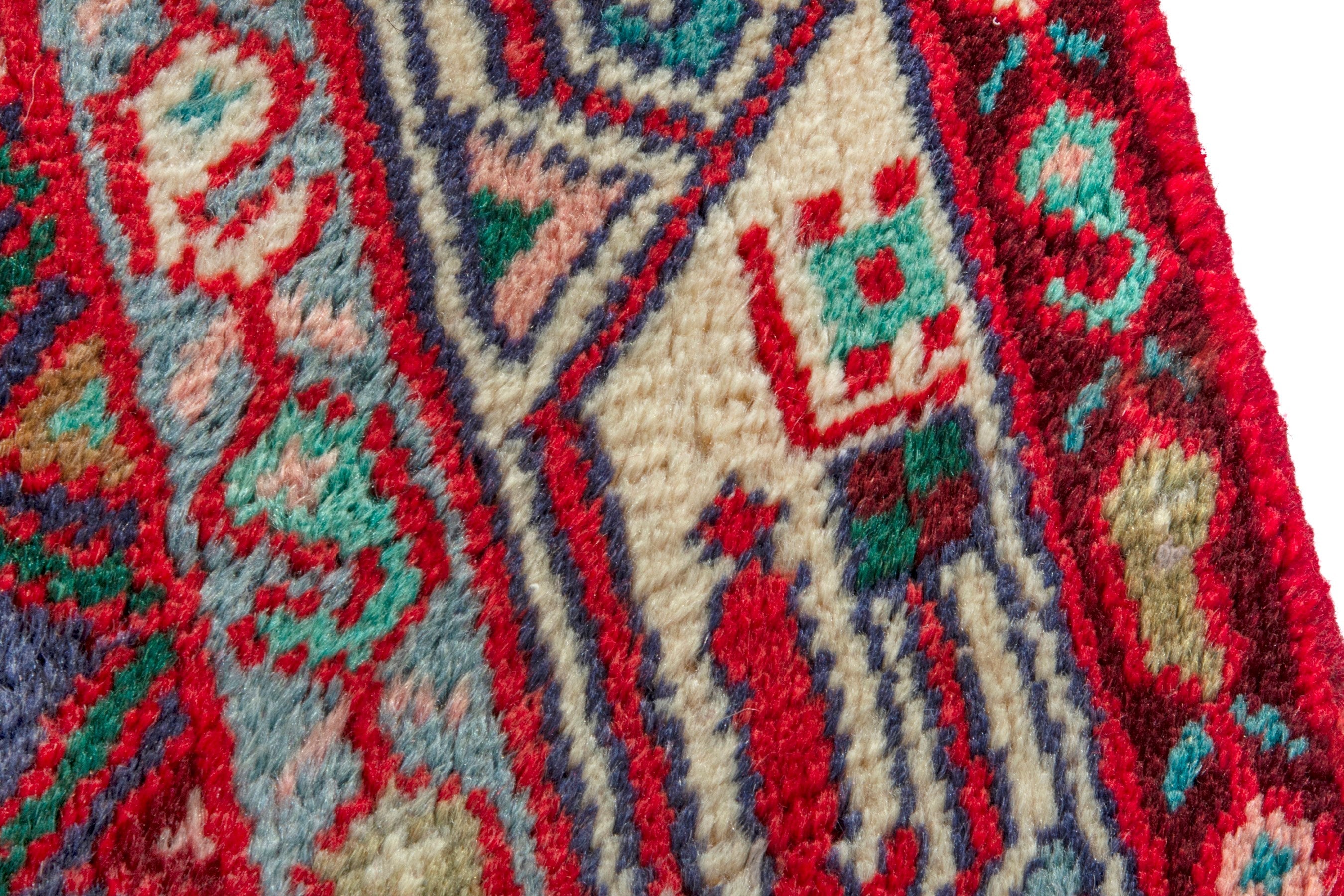 Persian Hamedan runner rug in burgundy and cream, view 8 of 14