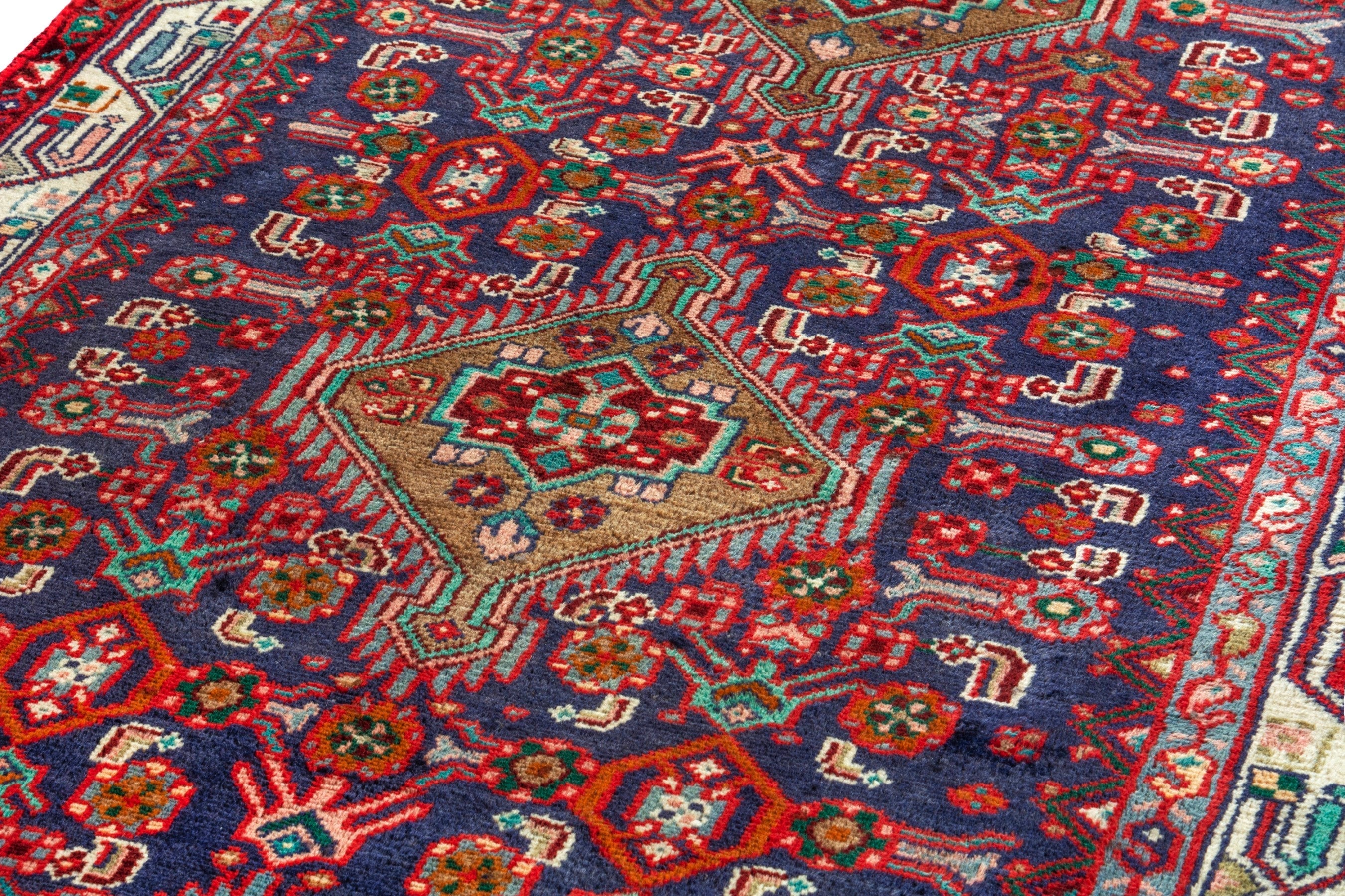 Persian Hamedan runner rug in burgundy and cream, view 7 of 14