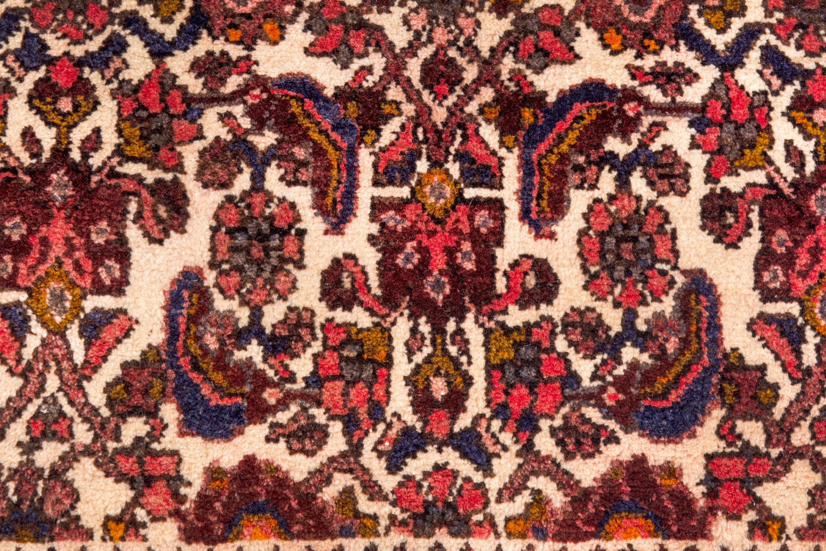Persian Hamedan runner rug in cream and burgundy, view 11 of 22