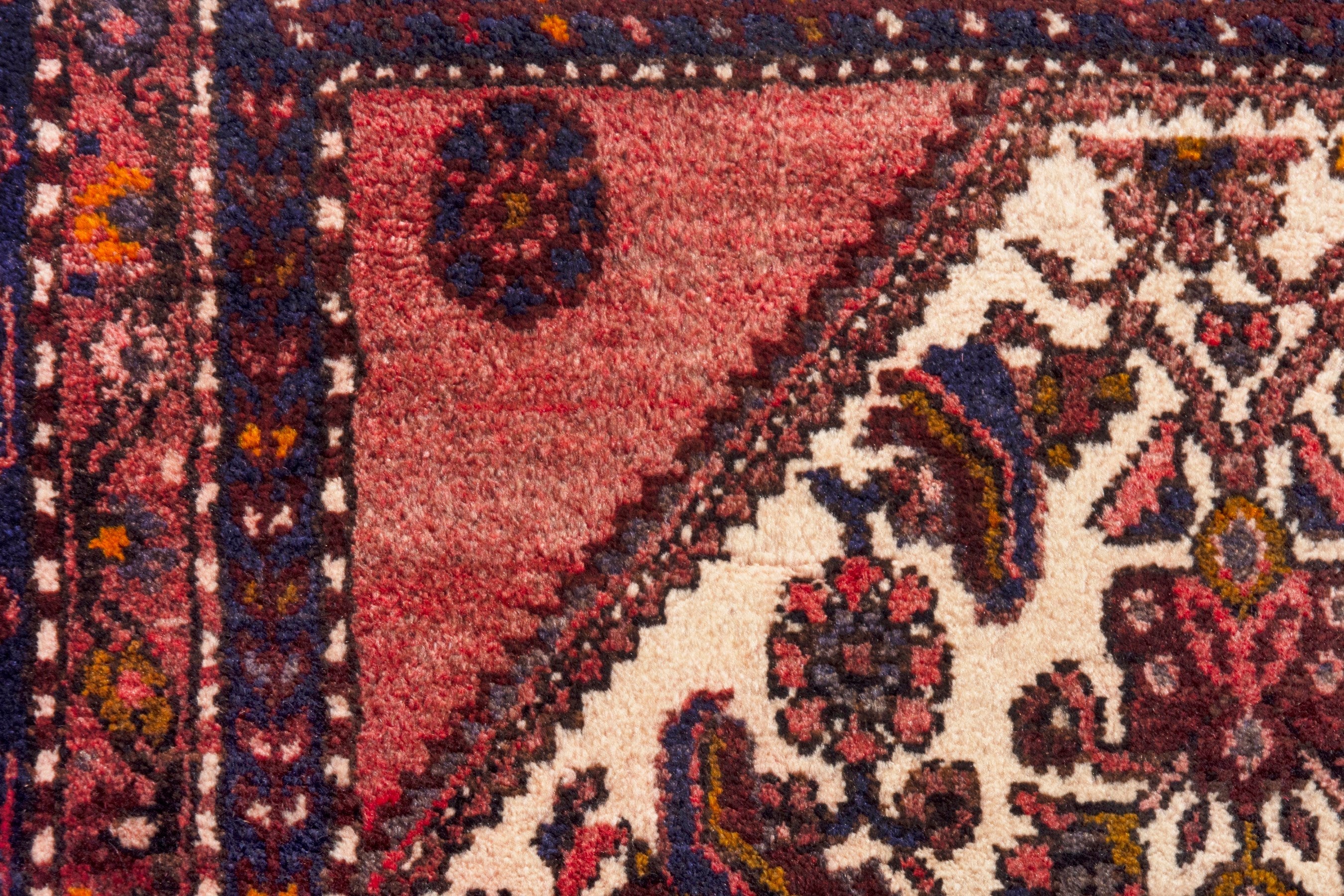 Persian Hamedan runner rug in cream and burgundy, view 16 of 22