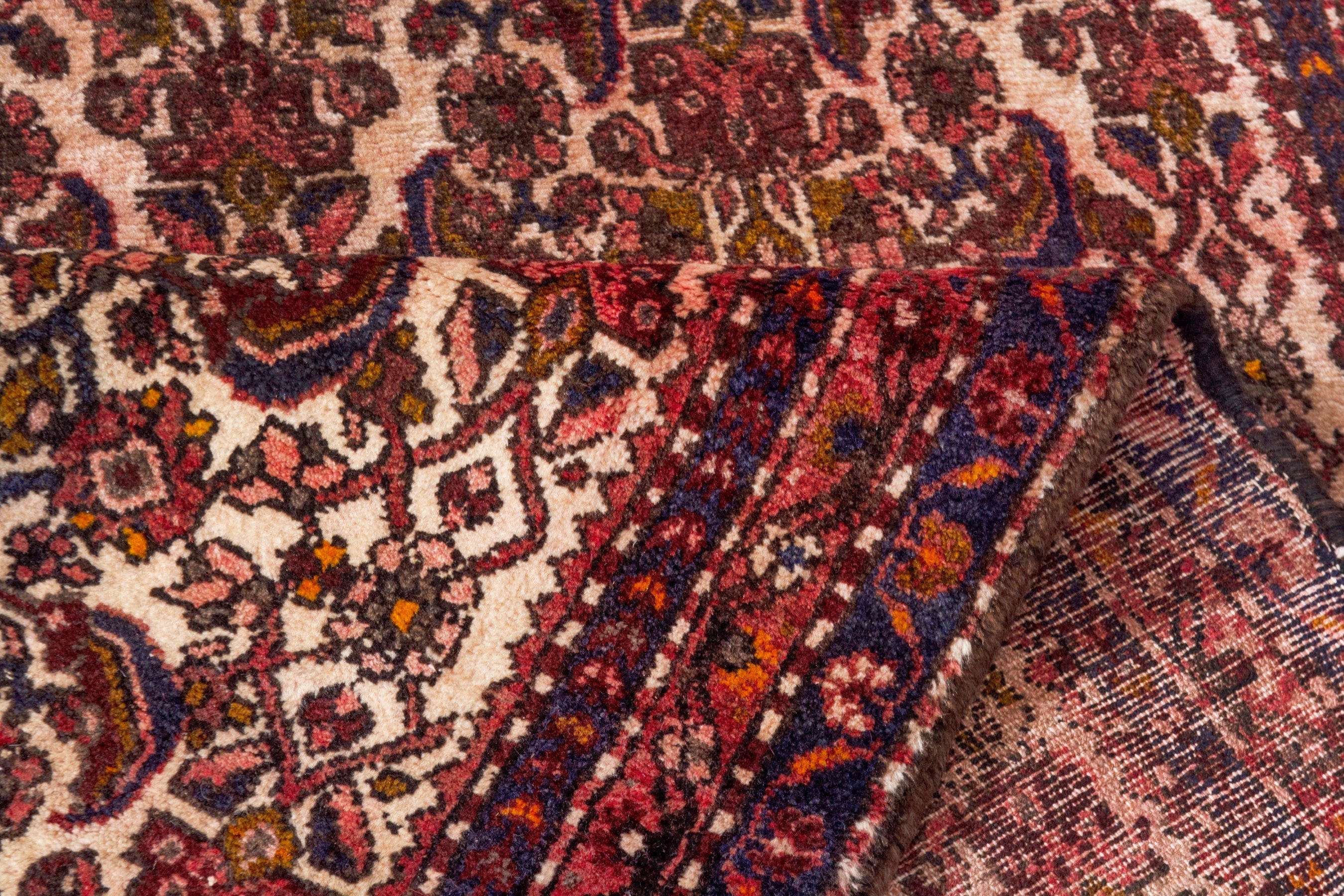 Persian Hamedan runner rug in cream and burgundy, view 17 of 22