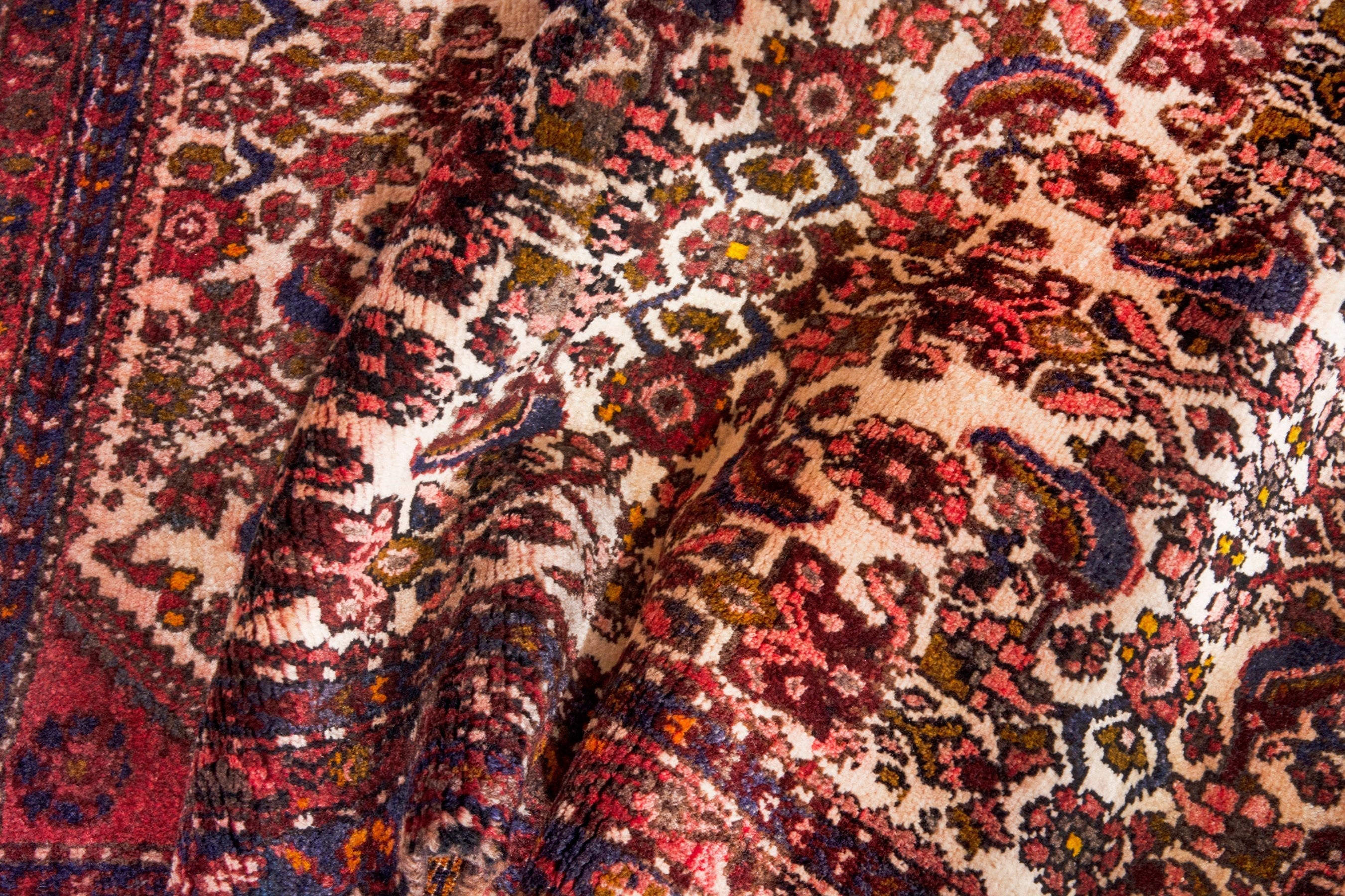 Persian Hamedan runner rug in cream and burgundy, view 18 of 22