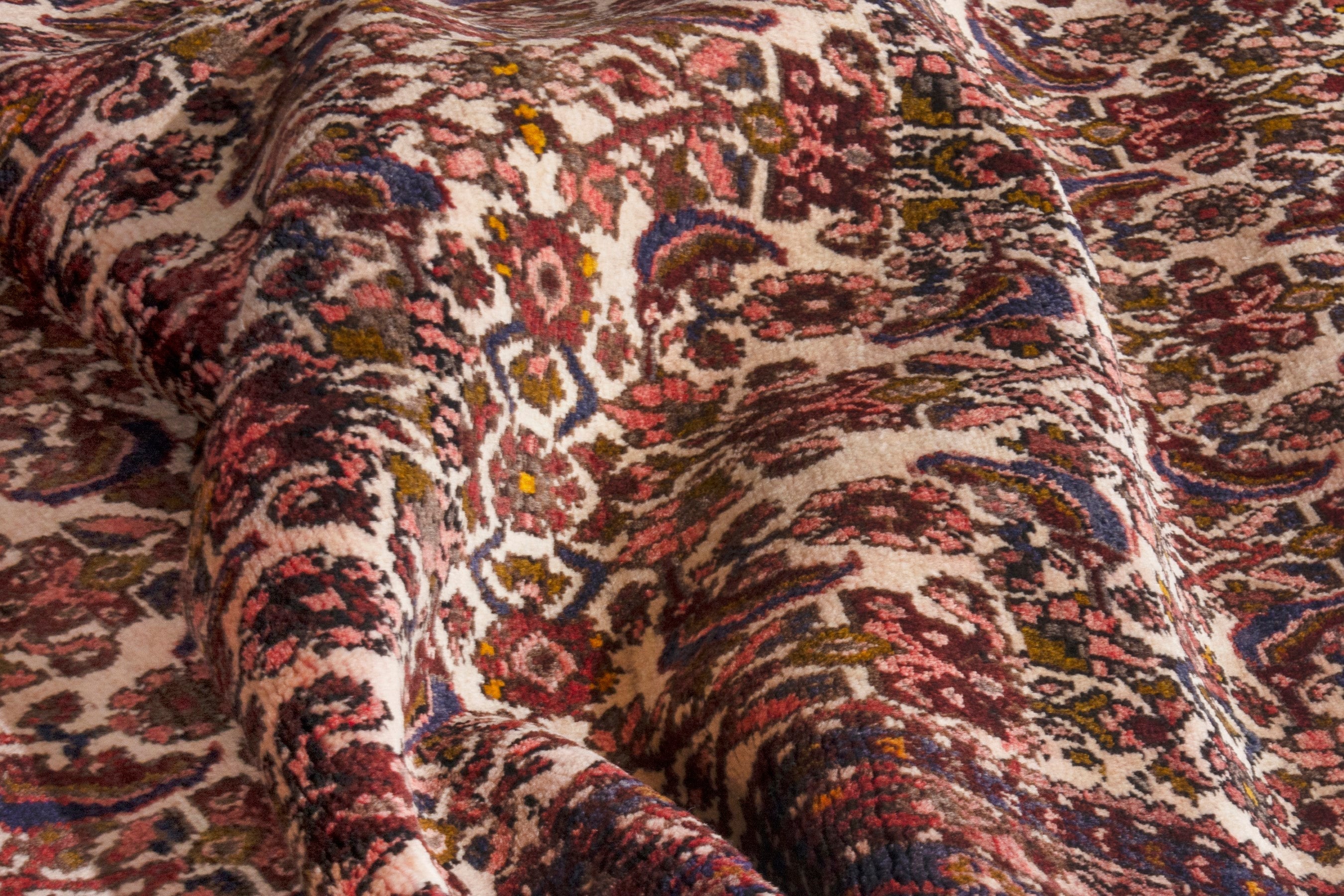 Persian Hamedan runner rug in cream and burgundy, view 19 of 22
