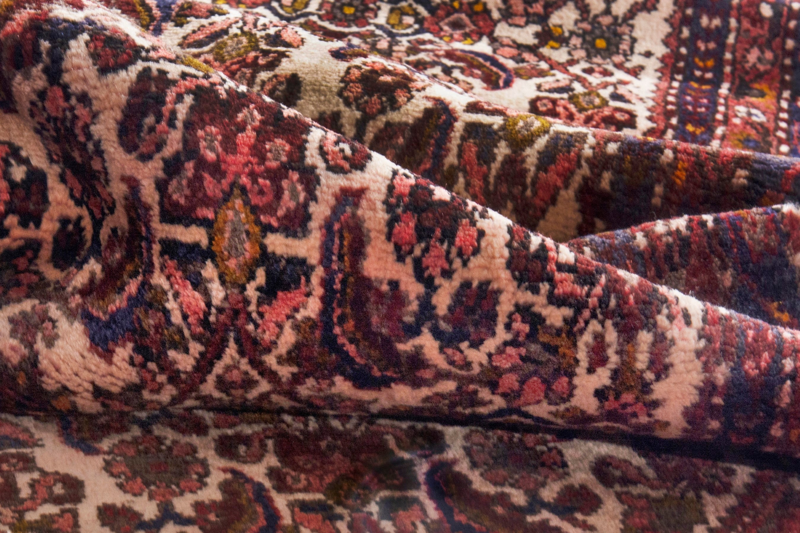 Persian Hamedan runner rug in cream and burgundy, view 20 of 22
