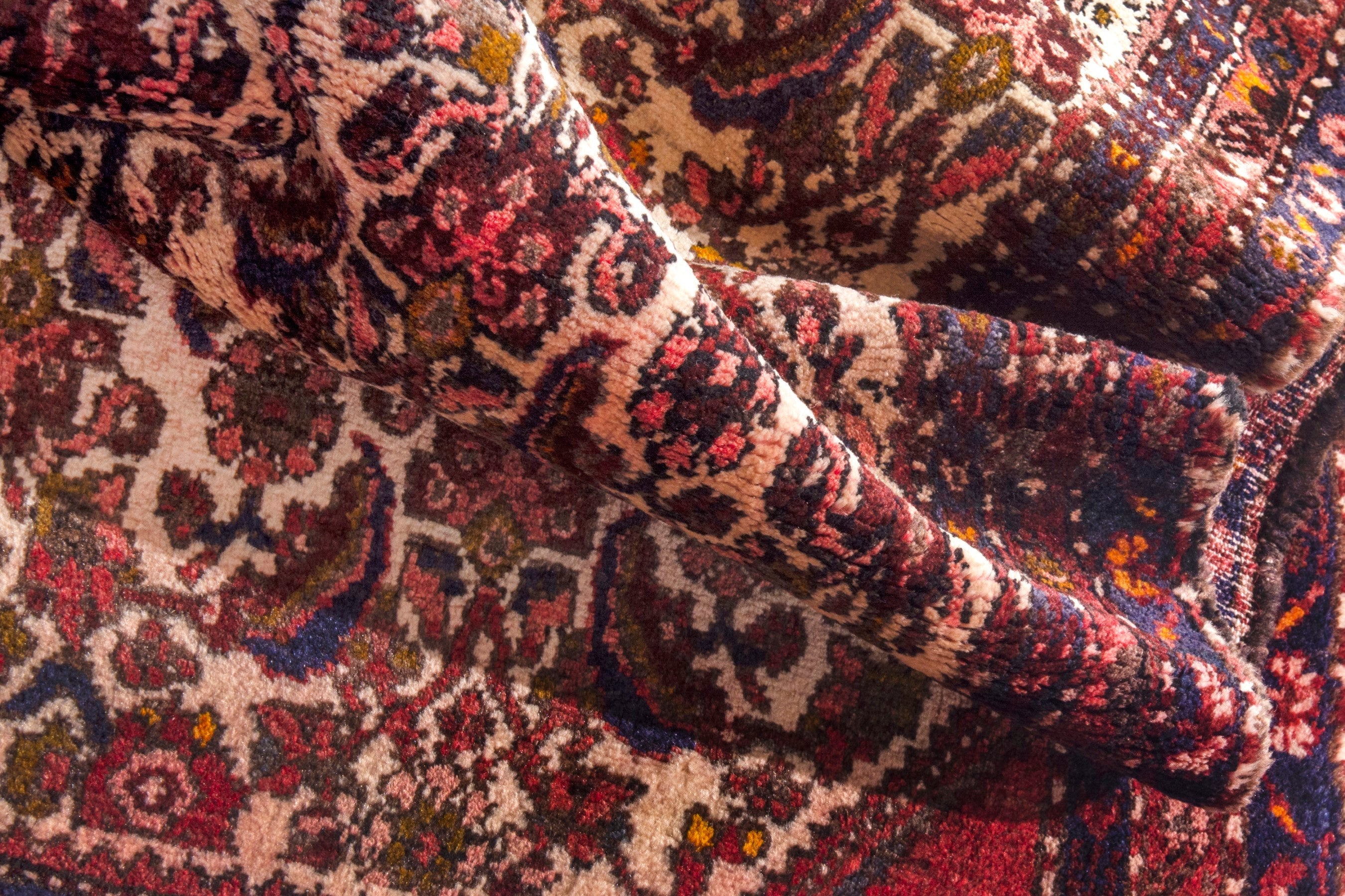 Persian Hamedan runner rug in cream and burgundy, view 21 of 22
