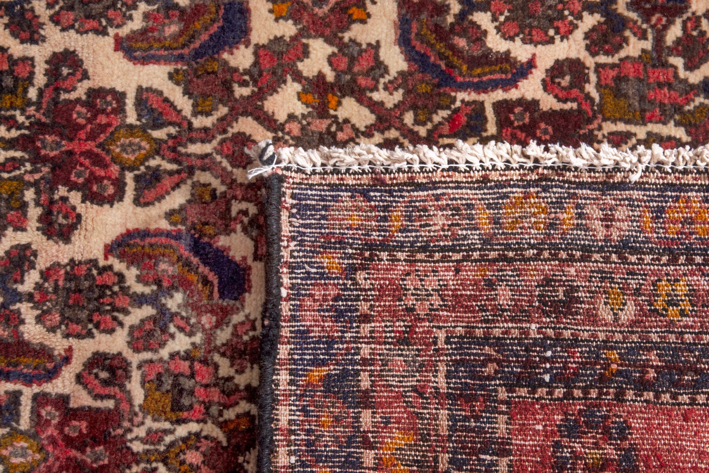 Persian Hamedan runner rug in cream and burgundy, view 22 of 22