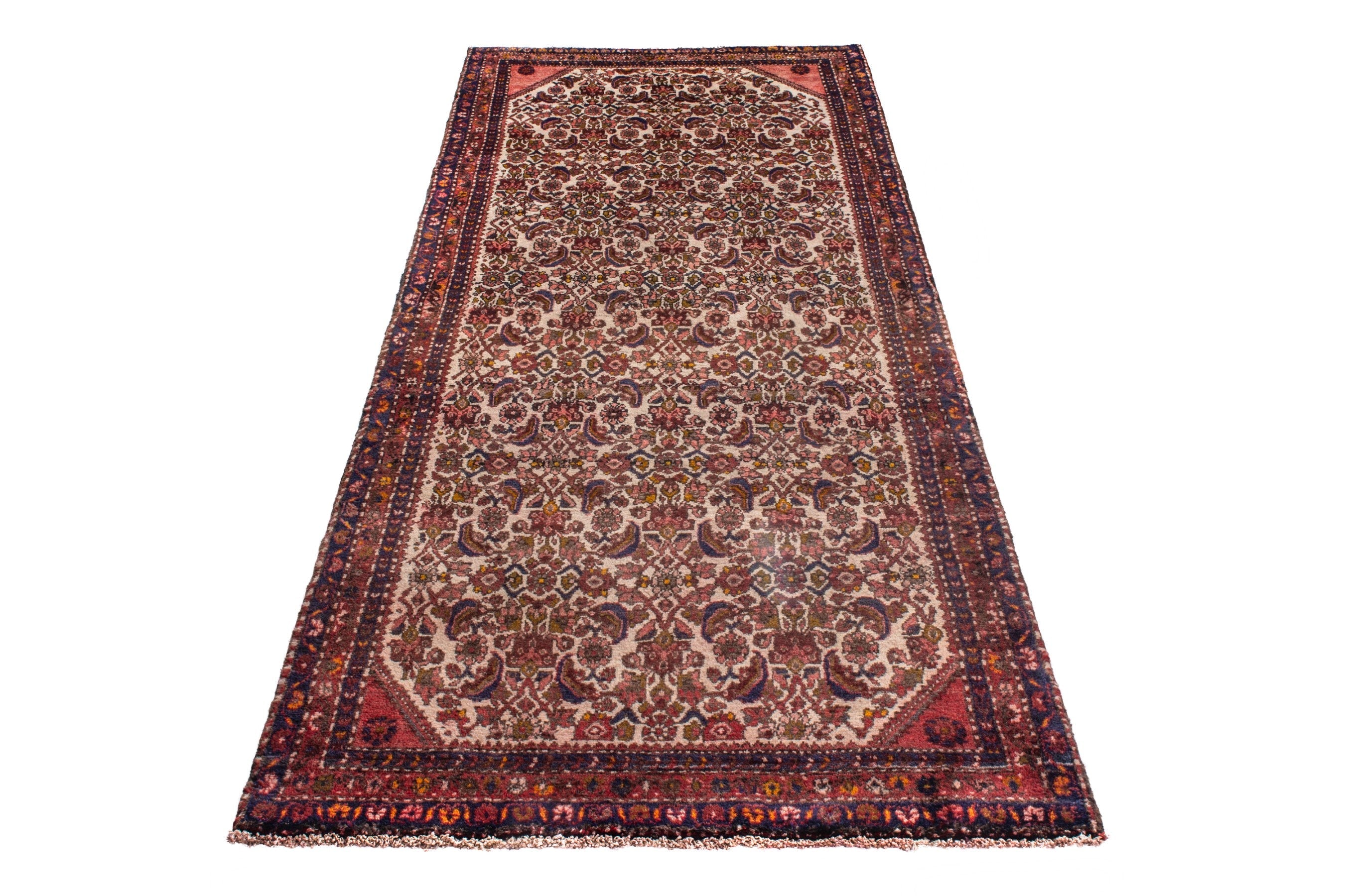 Persian Hamedan runner rug in cream and burgundy, view 2 of 22