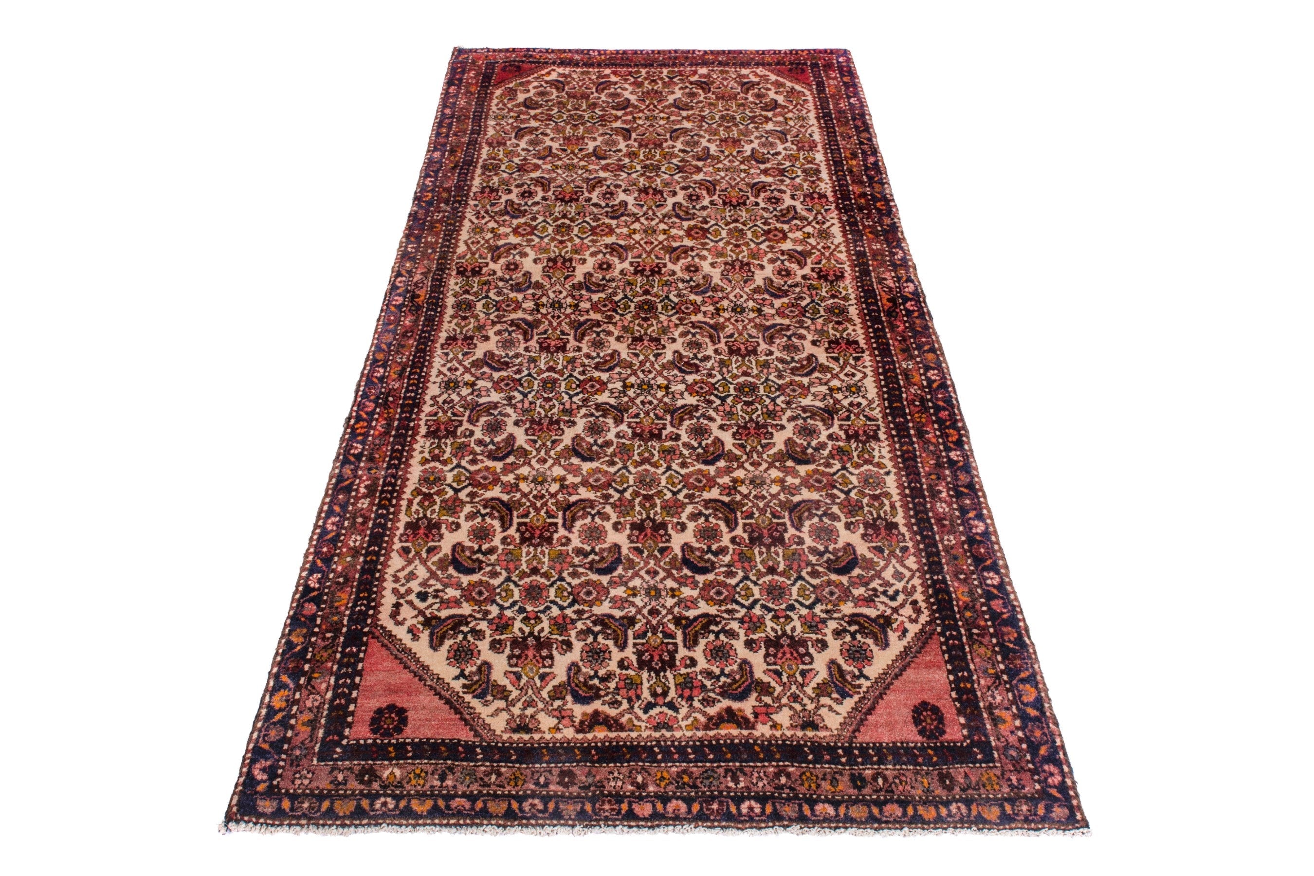 Persian Hamedan runner rug in cream and burgundy, view 3 of 22