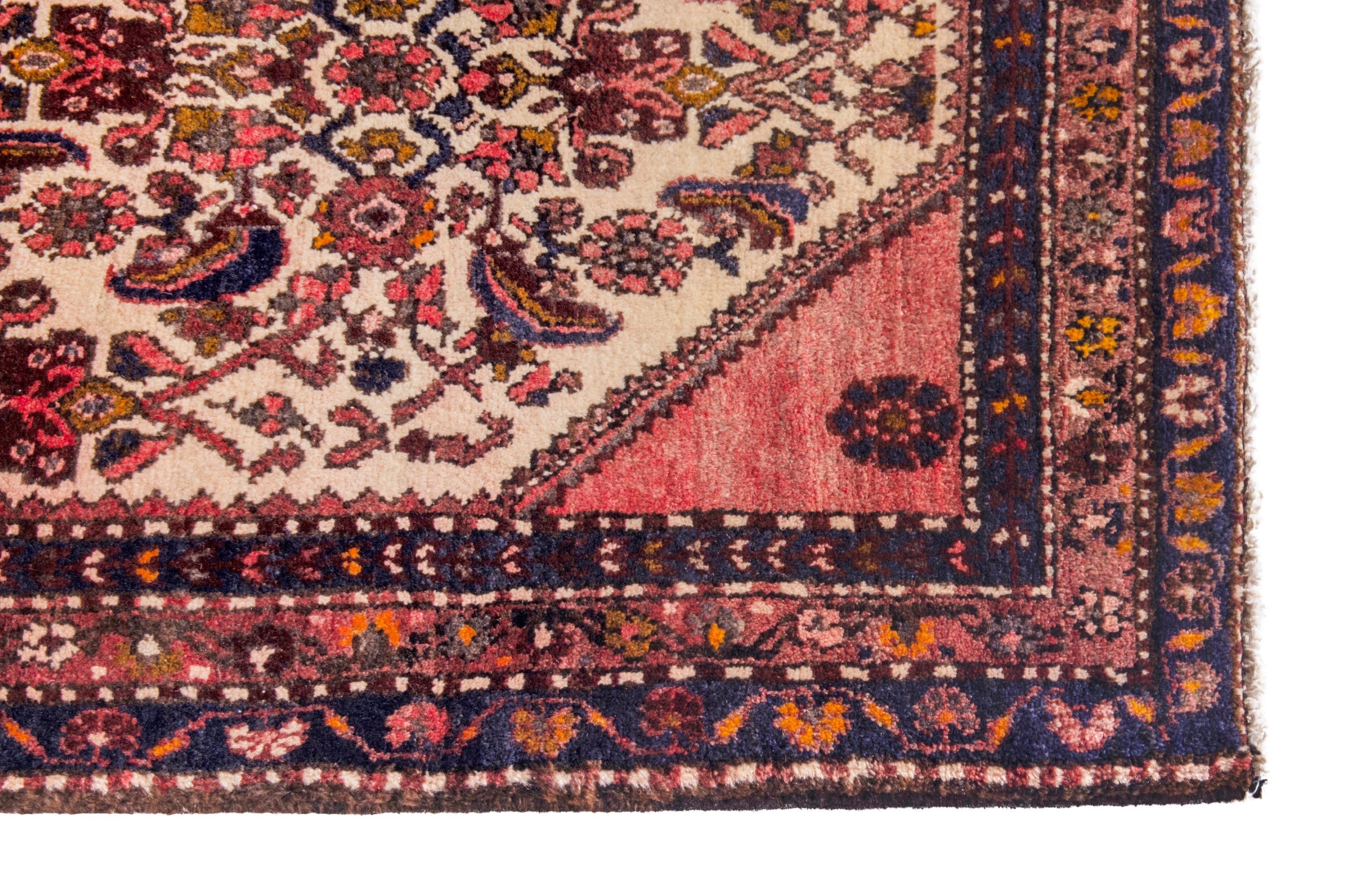 Persian Hamedan runner rug in cream and burgundy, view 7 of 22