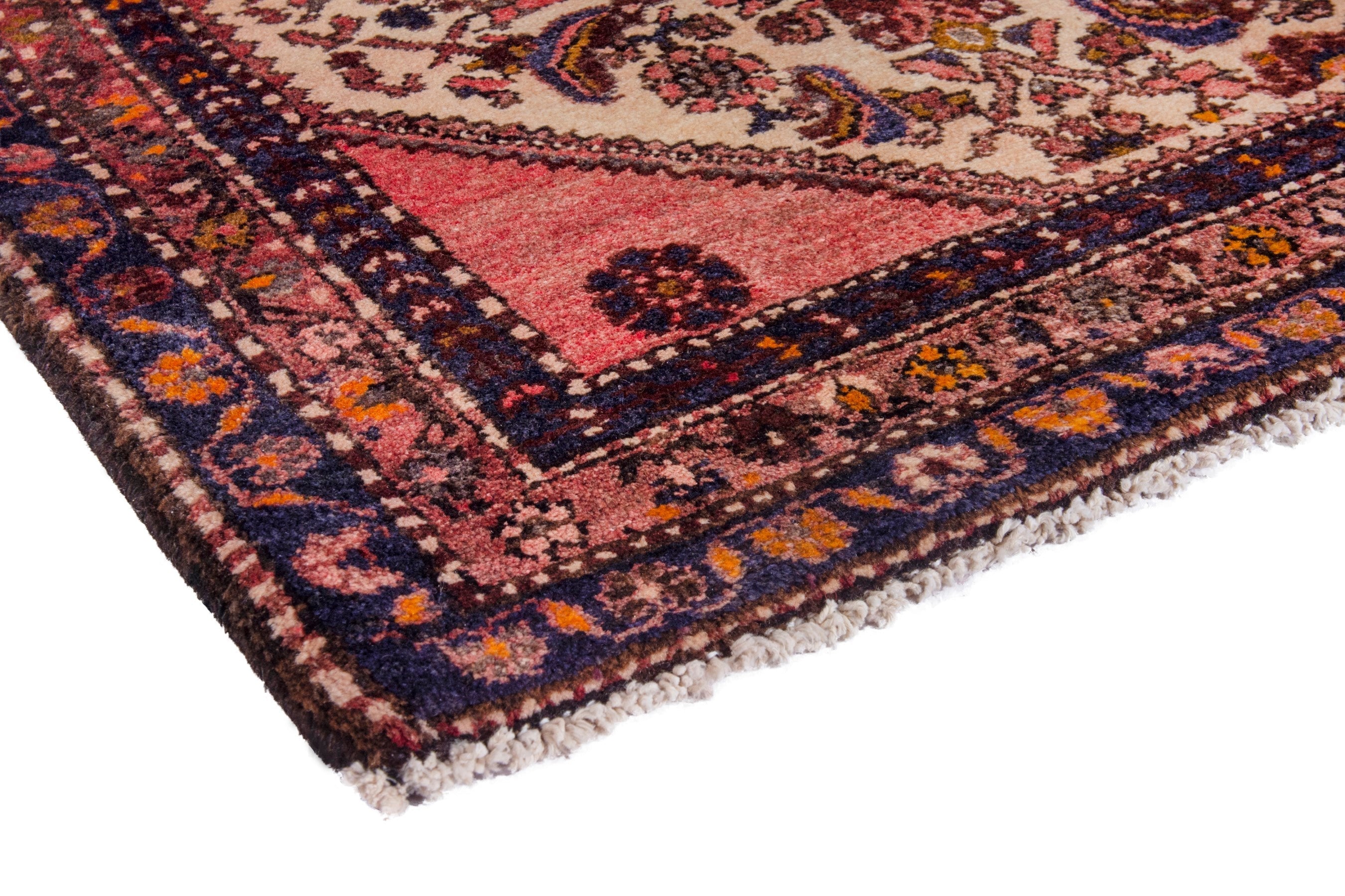 Persian Hamedan runner rug in cream and burgundy, view 4 of 22
