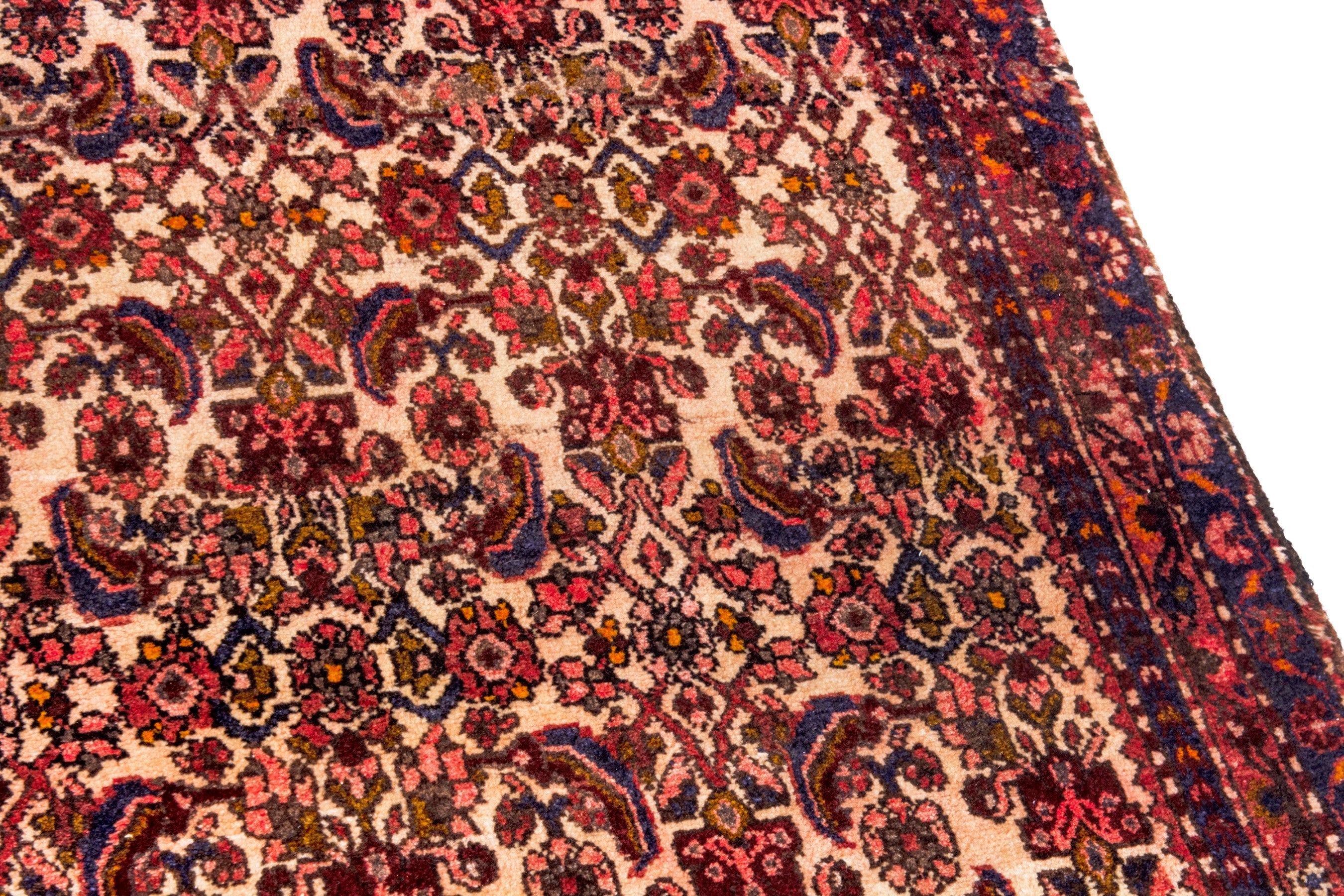 Persian Hamedan runner rug in cream and burgundy, view 8 of 22