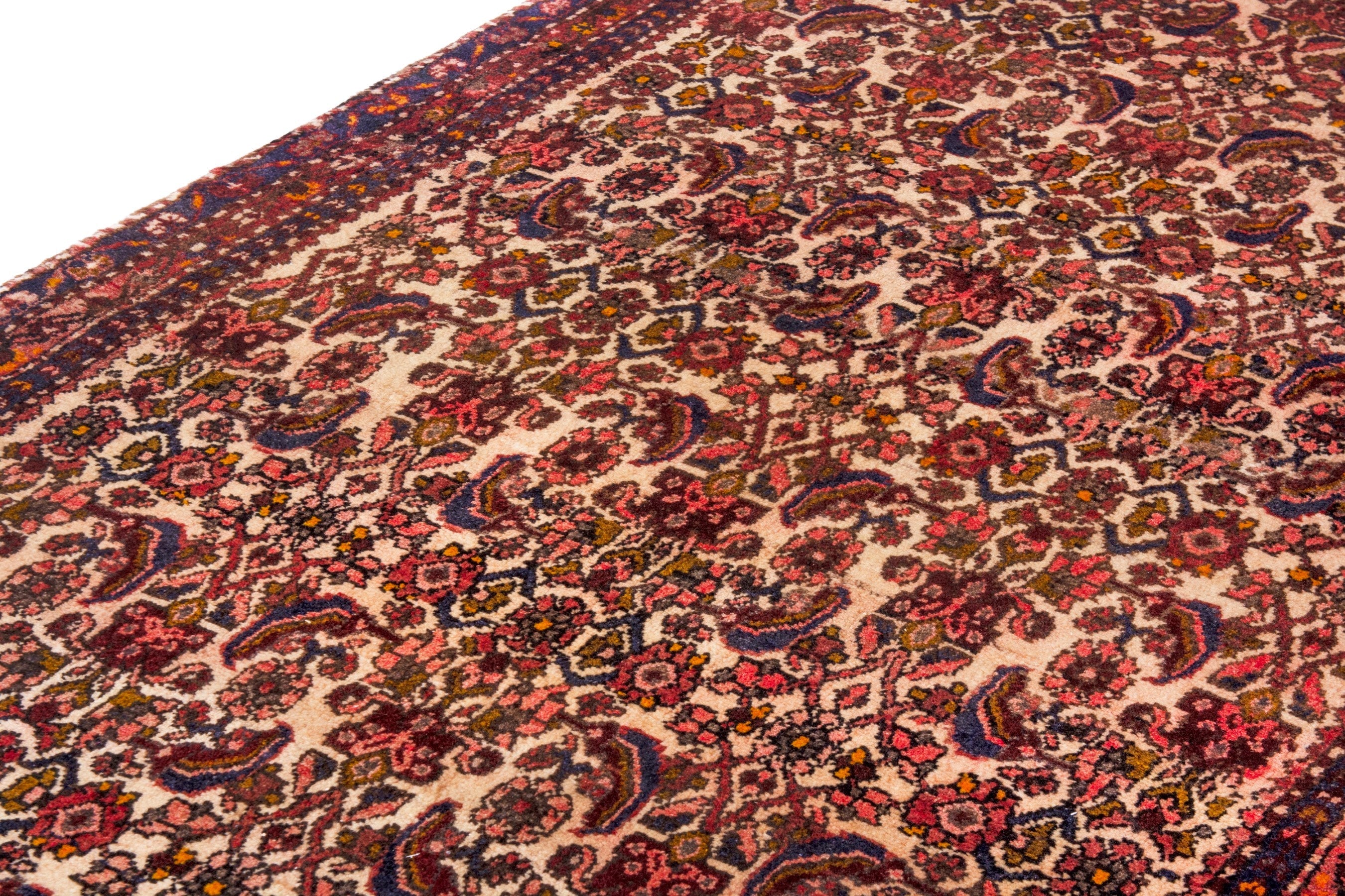 Persian Hamedan runner rug in cream and burgundy, view 6 of 22