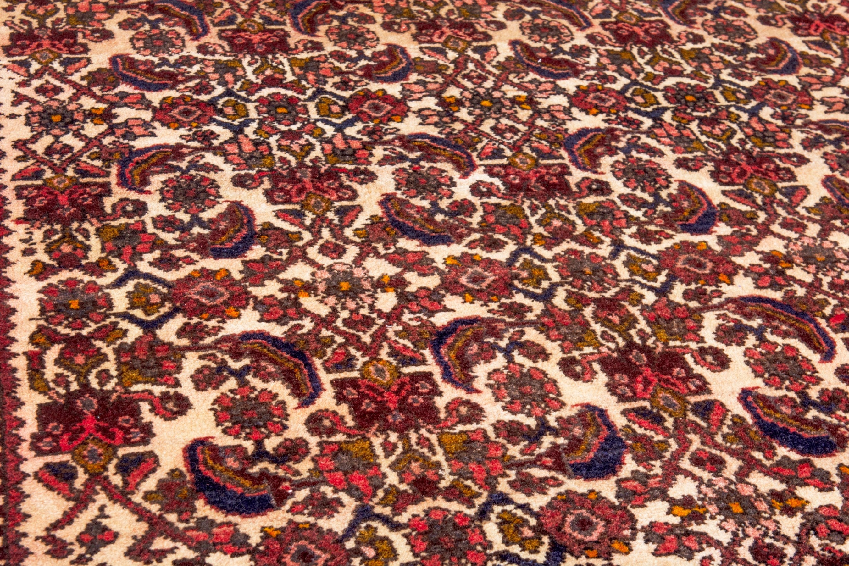 Persian Hamedan runner rug in cream and burgundy, view 9 of 22