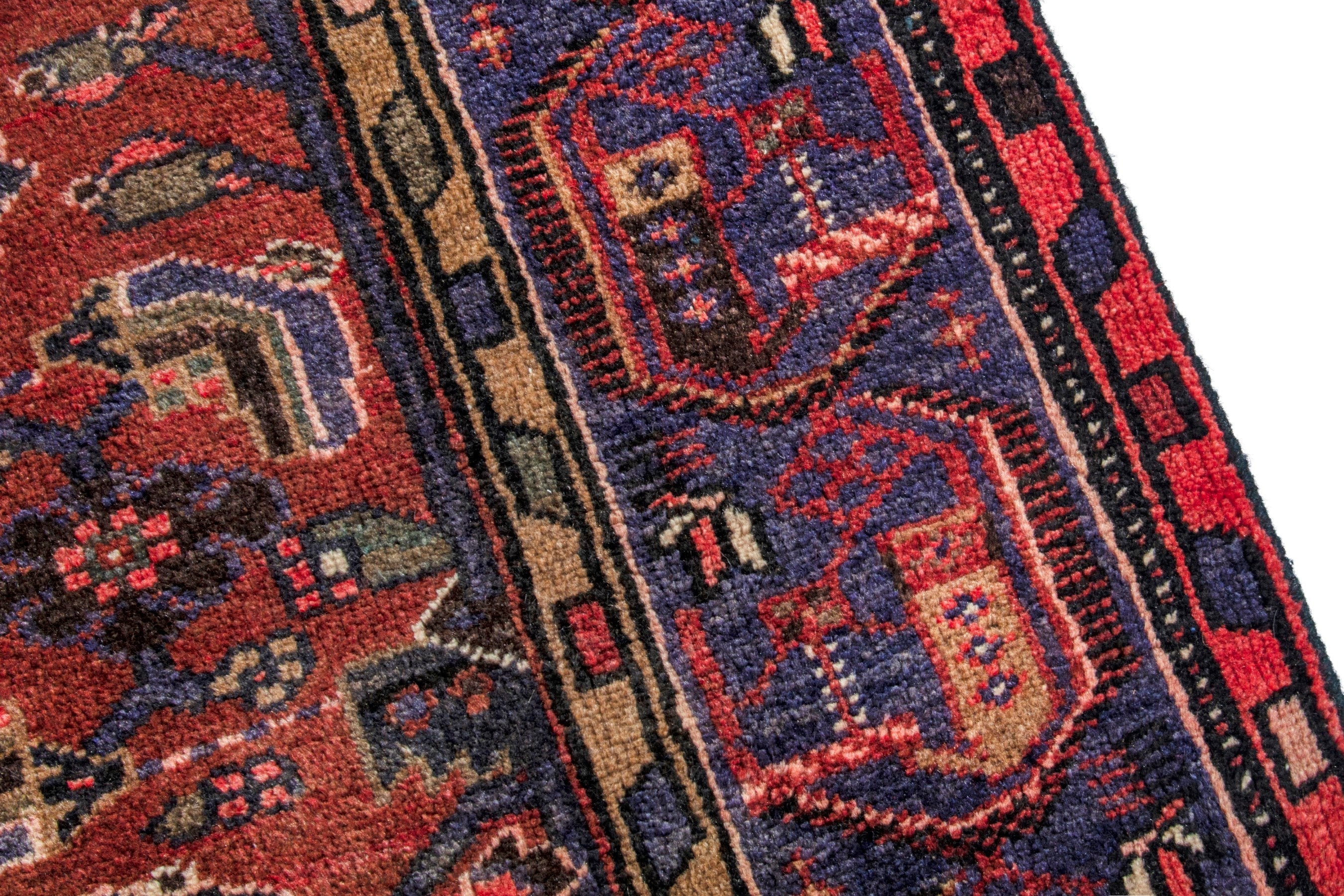 Persian Hamedan area rug in deep red and burgundy, view 8 of 20