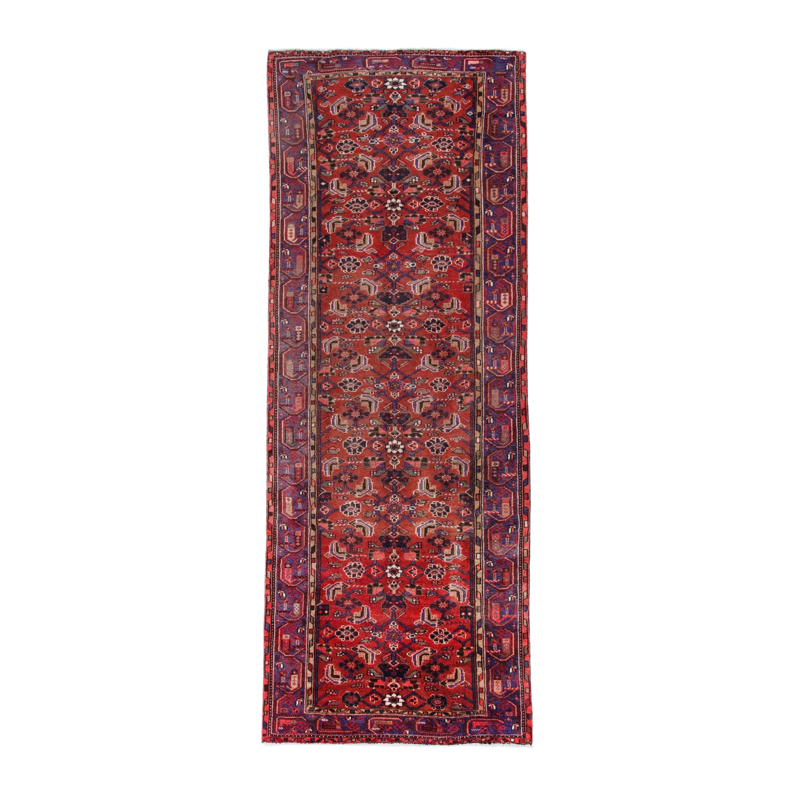 Persian Hamedan area rug in deep red and burgundy, 4'4" x 11'8"