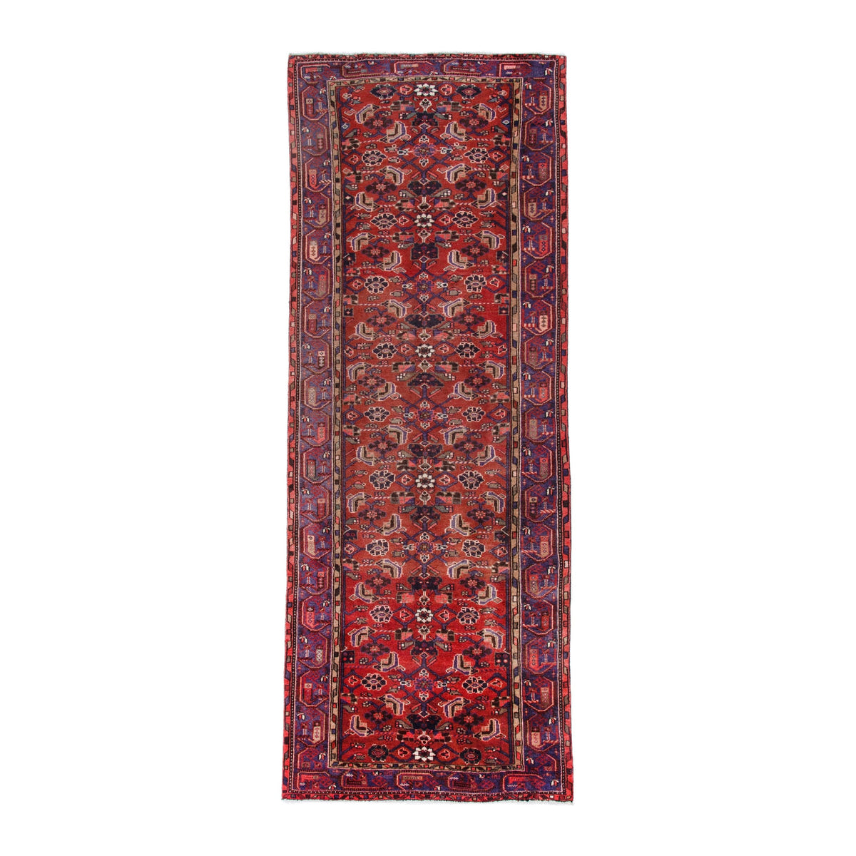 Persian Hamedan area rug in deep red and burgundy, 4'4" x 11'8"