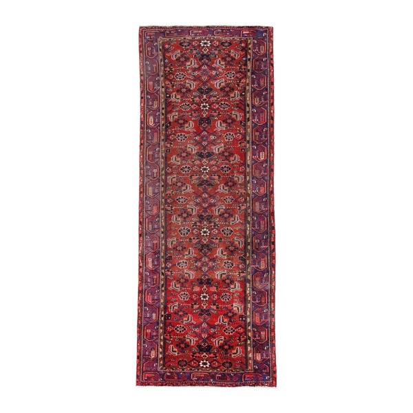 Persian Hamadan runner rug in deep red and burgundy, 4'4" x 11'8"
