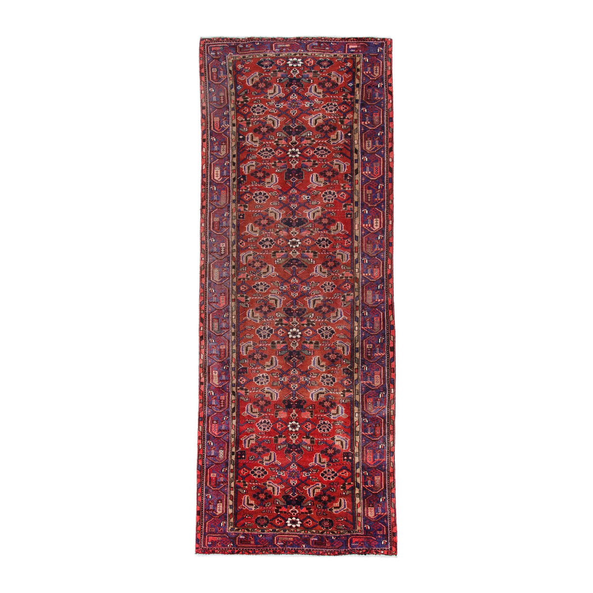 Persian Hamadan runner rug in deep red and burgundy, 4'4" x 11'8"