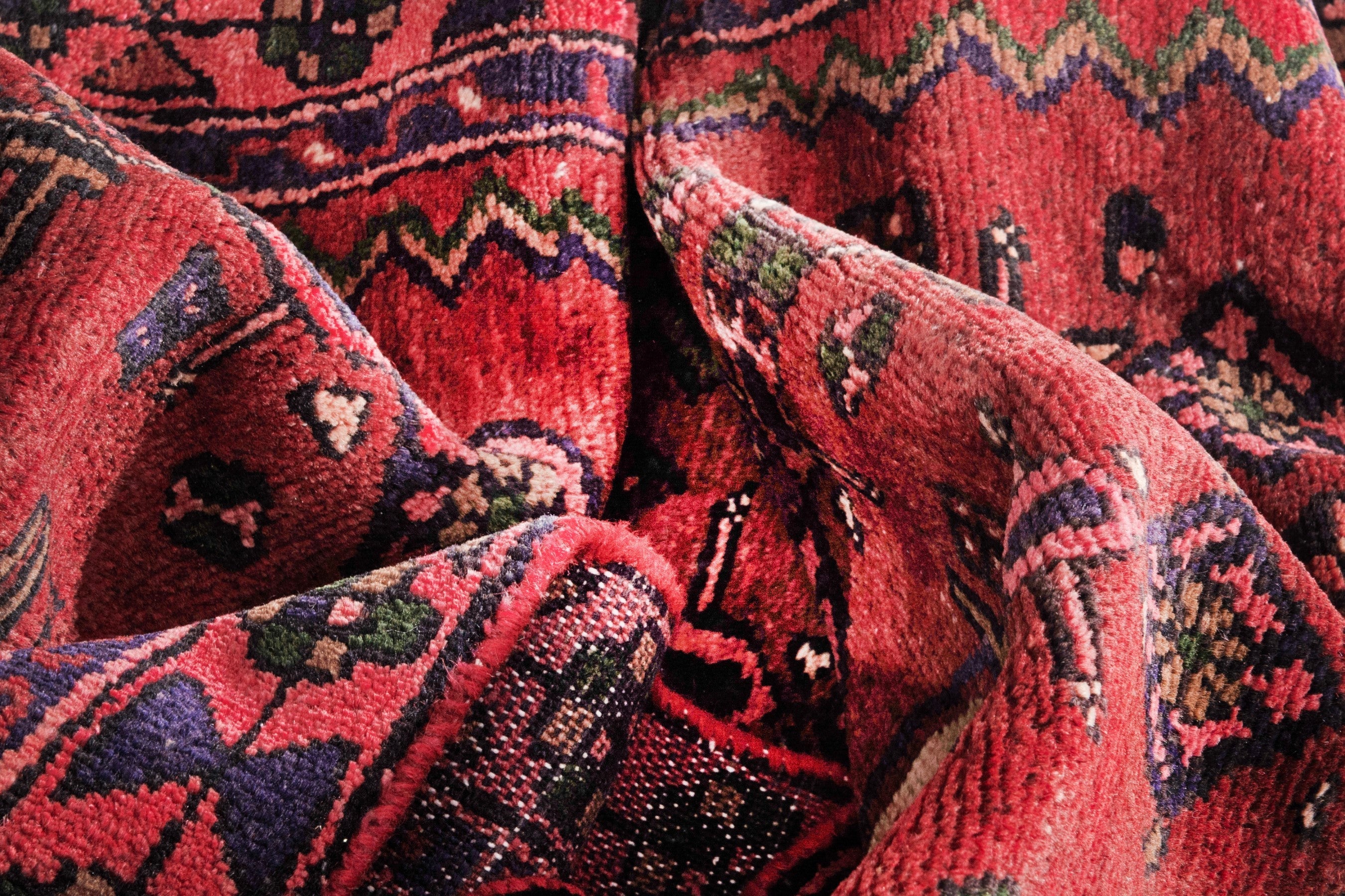 Persian Hamedan runner rug in deep red and burgundy, view 18 of 21