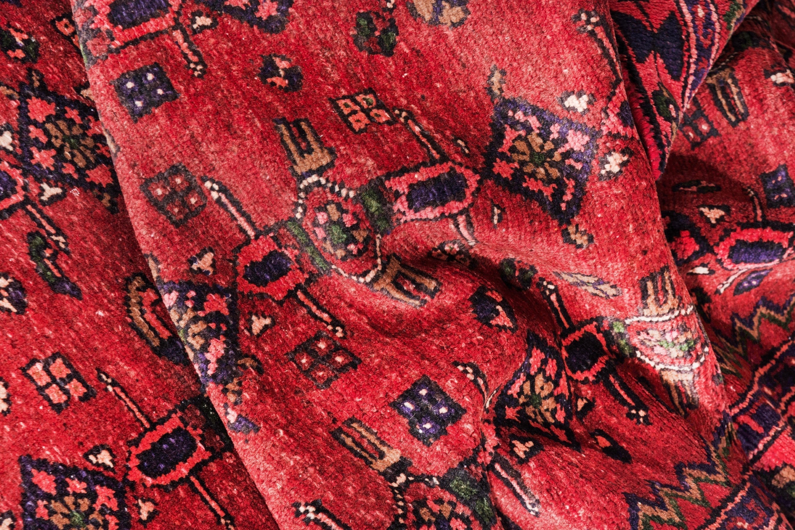 Persian Hamedan runner rug in deep red and burgundy, view 19 of 21