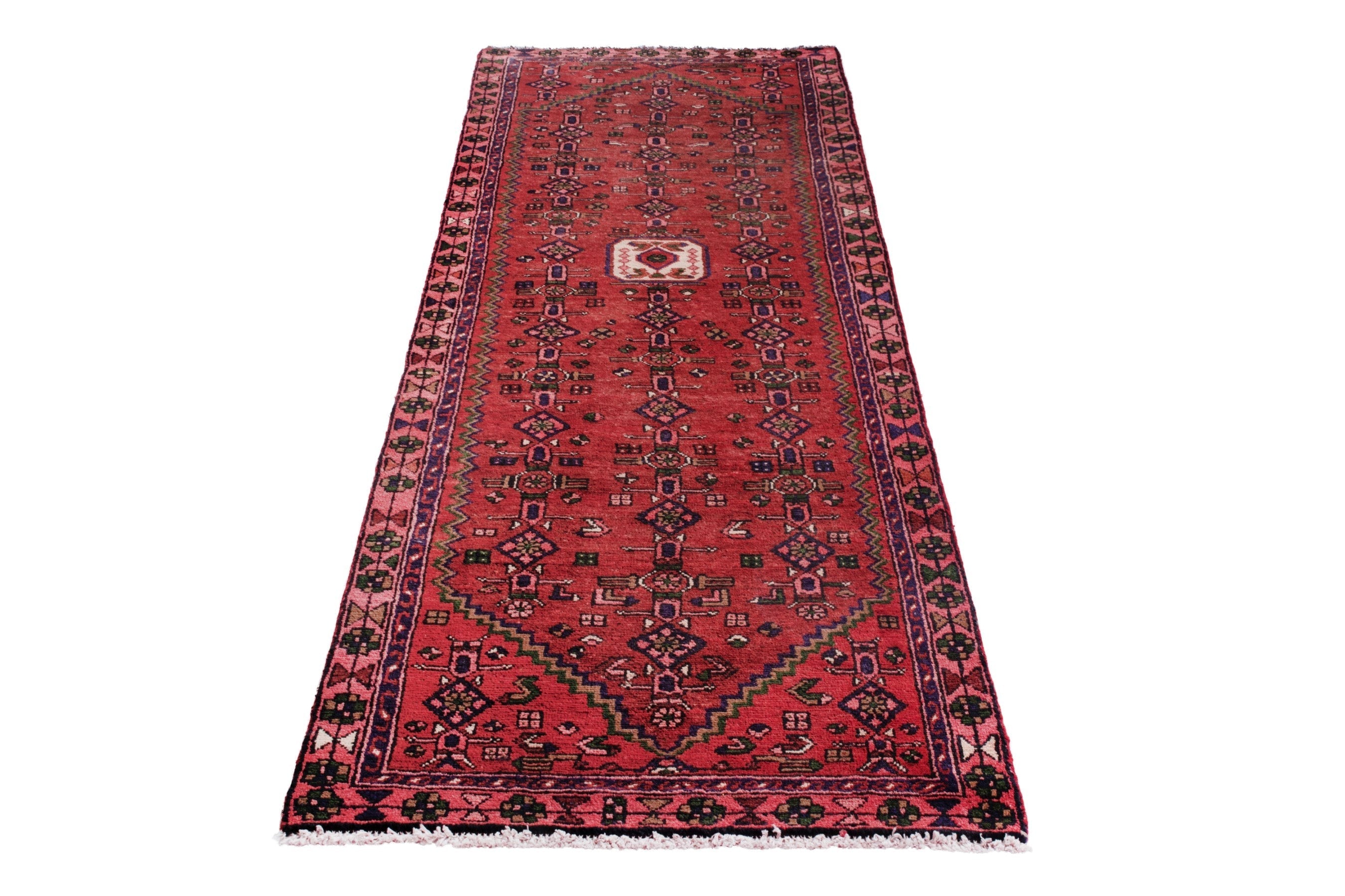 Persian Hamedan runner rug in deep red and burgundy, view 2 of 21