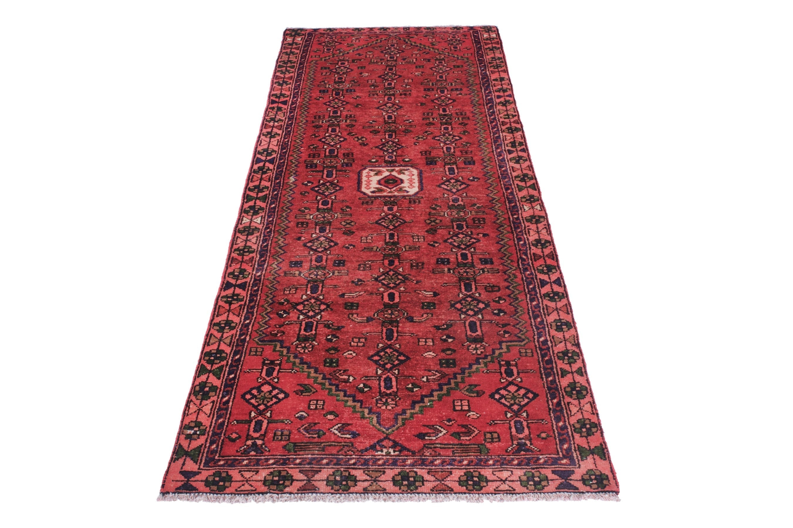 Persian Hamedan runner rug in deep red and burgundy, view 3 of 21