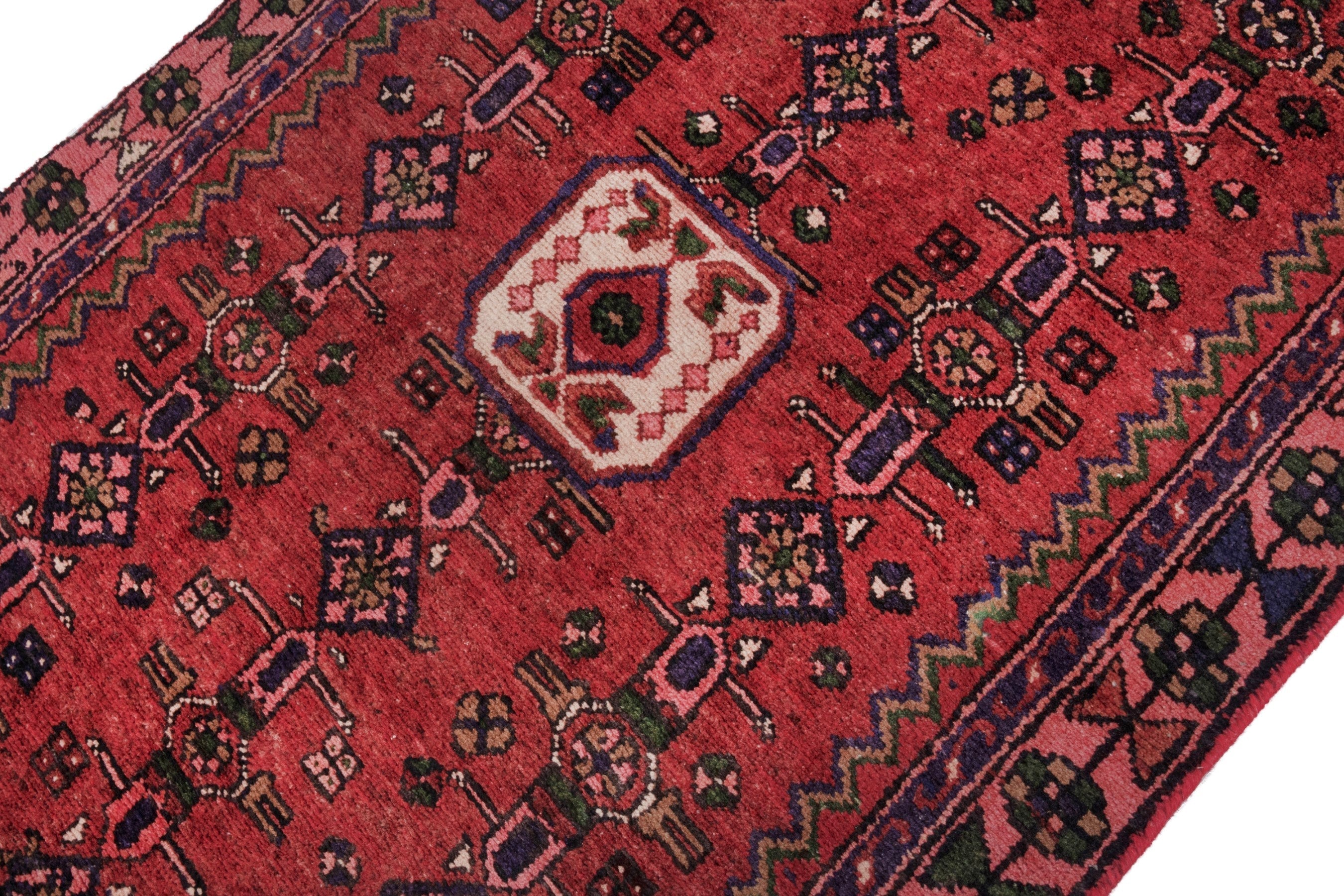 Persian Hamedan runner rug in deep red and burgundy, view 6 of 21