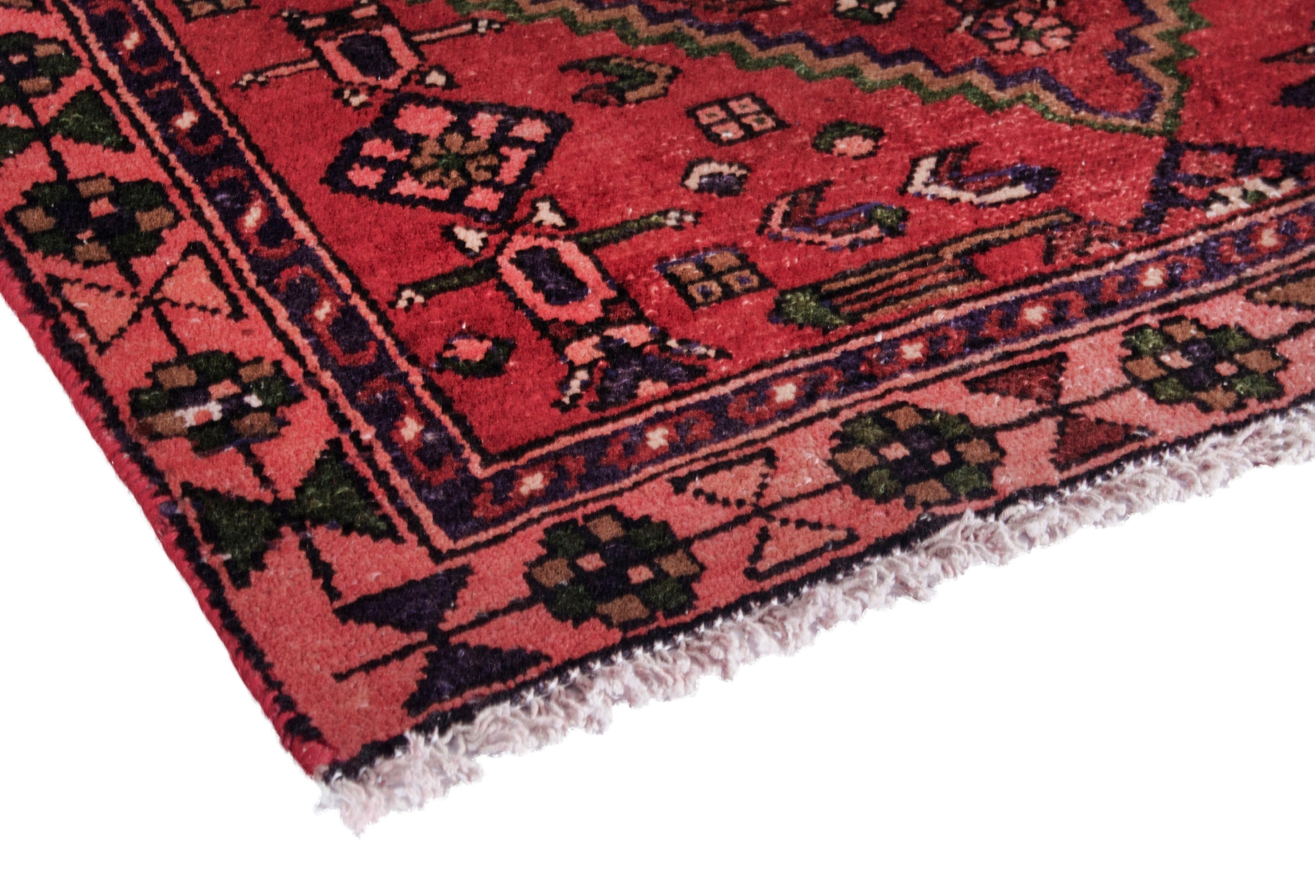 Persian Hamedan runner rug in deep red and burgundy, view 4 of 21