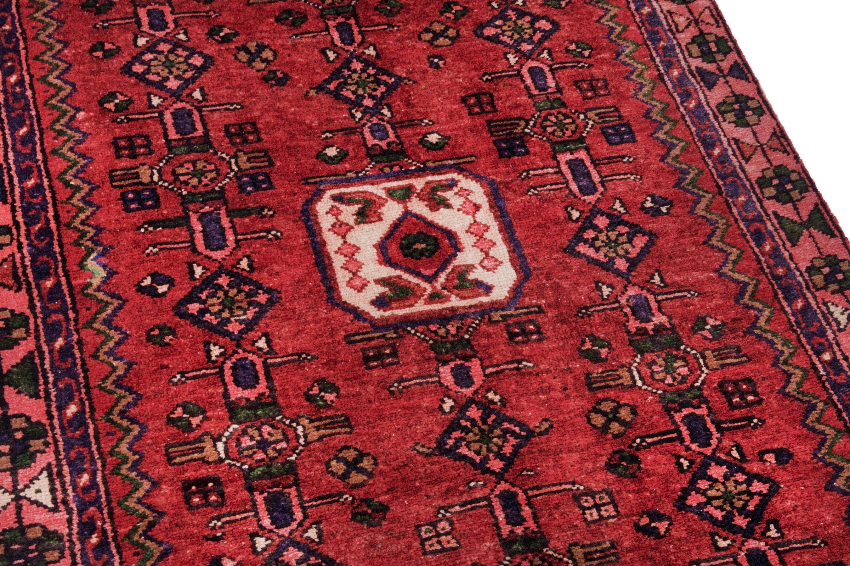 Persian Hamedan runner rug in deep red and burgundy, view 8 of 21