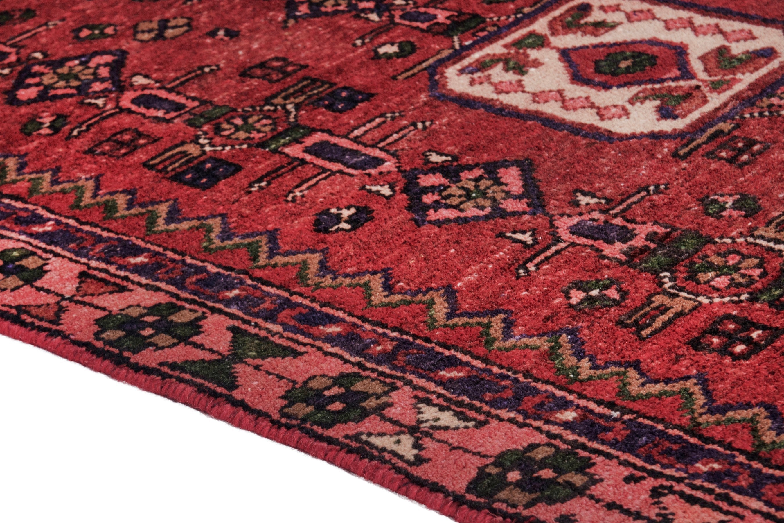 Persian Hamedan runner rug in deep red and burgundy, view 5 of 21