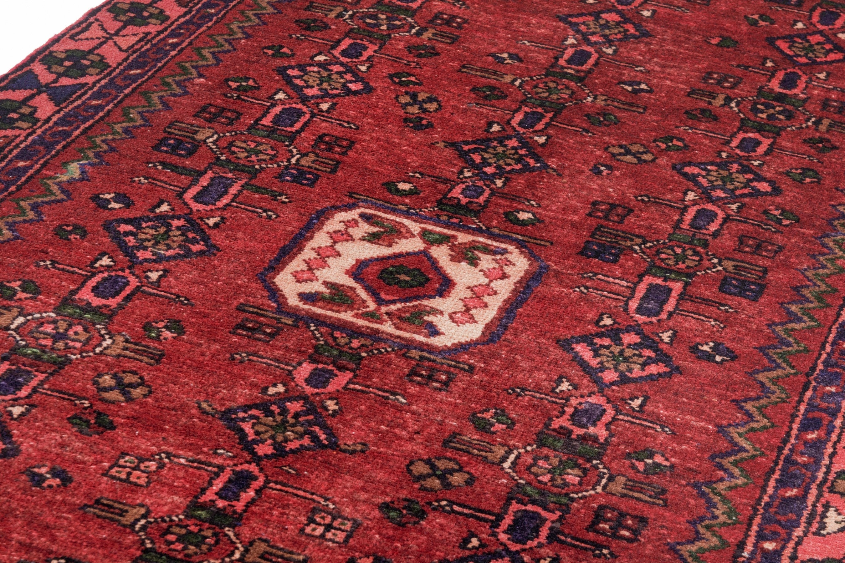 Persian Hamedan runner rug in deep red and burgundy, view 9 of 21