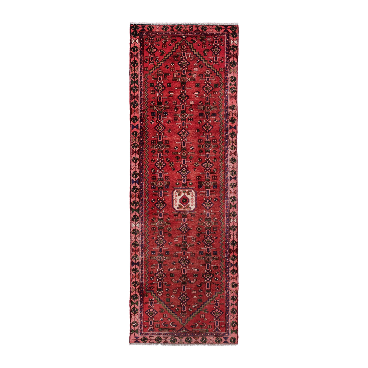 Persian Hamedan runner rug in deep red and burgundy, 3'1" x 9'4"