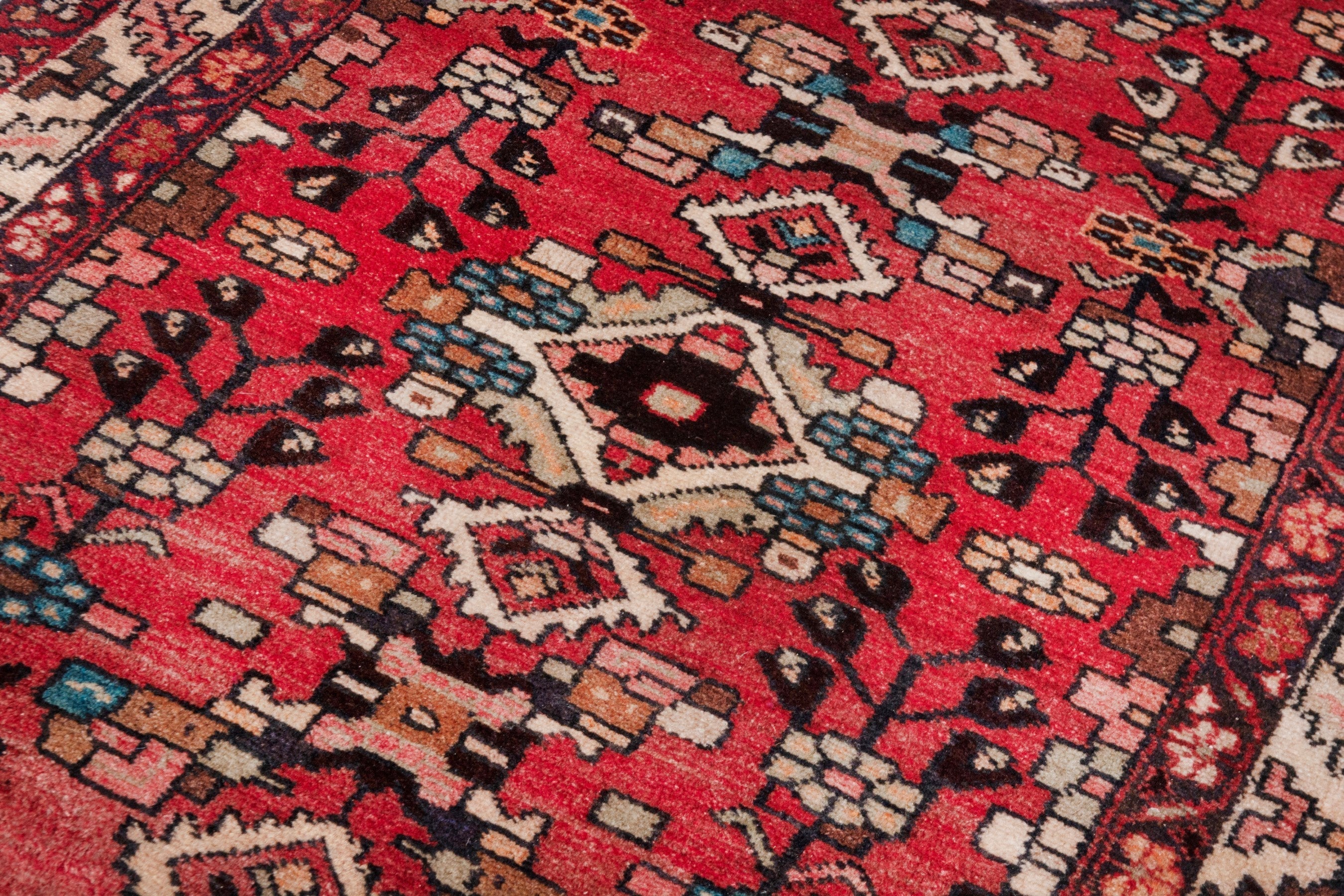Persian Hamedan runner rug in deep red and cream, view 10 of 17