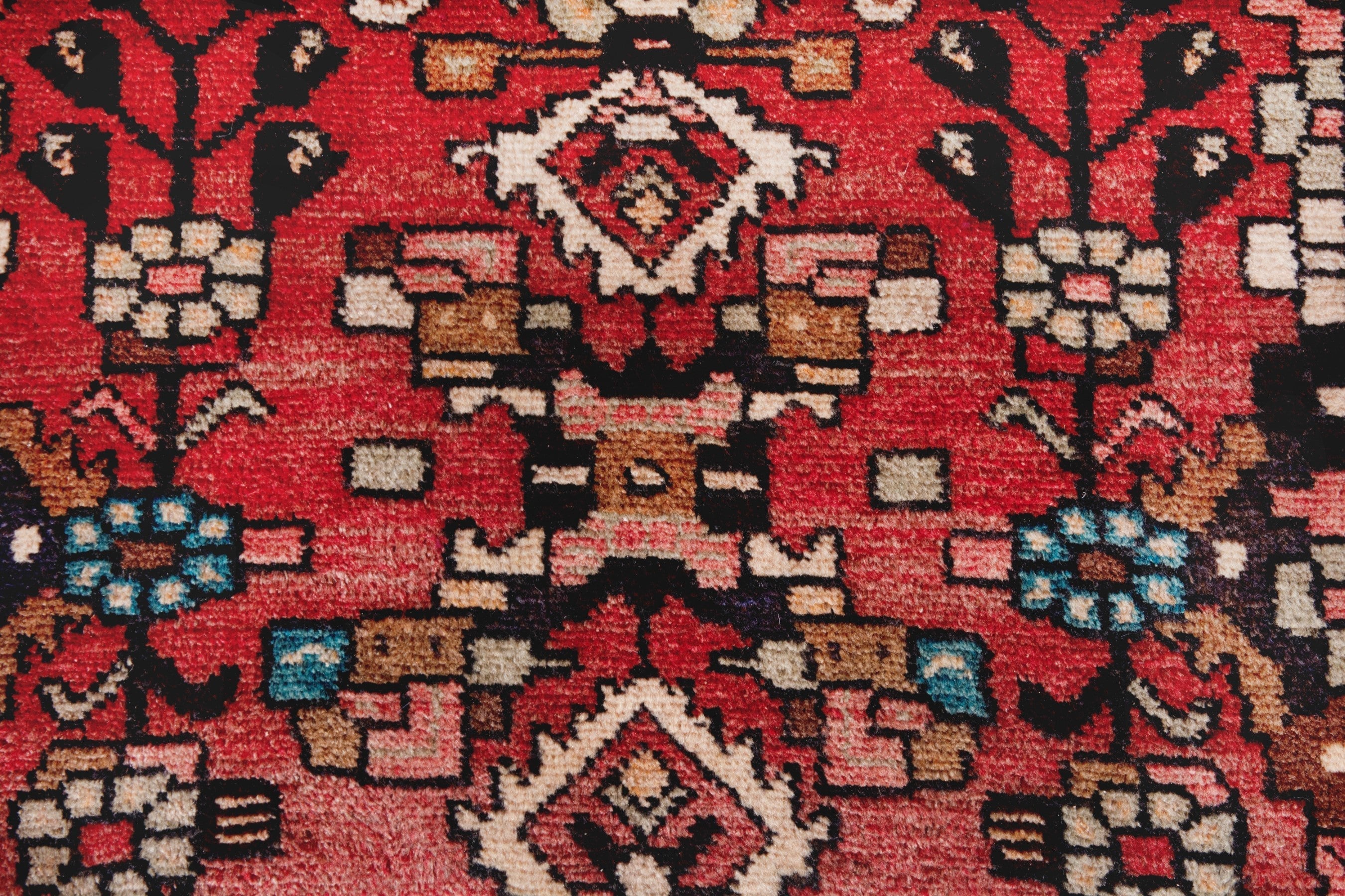Persian Hamedan runner rug in deep red and cream, view 12 of 17