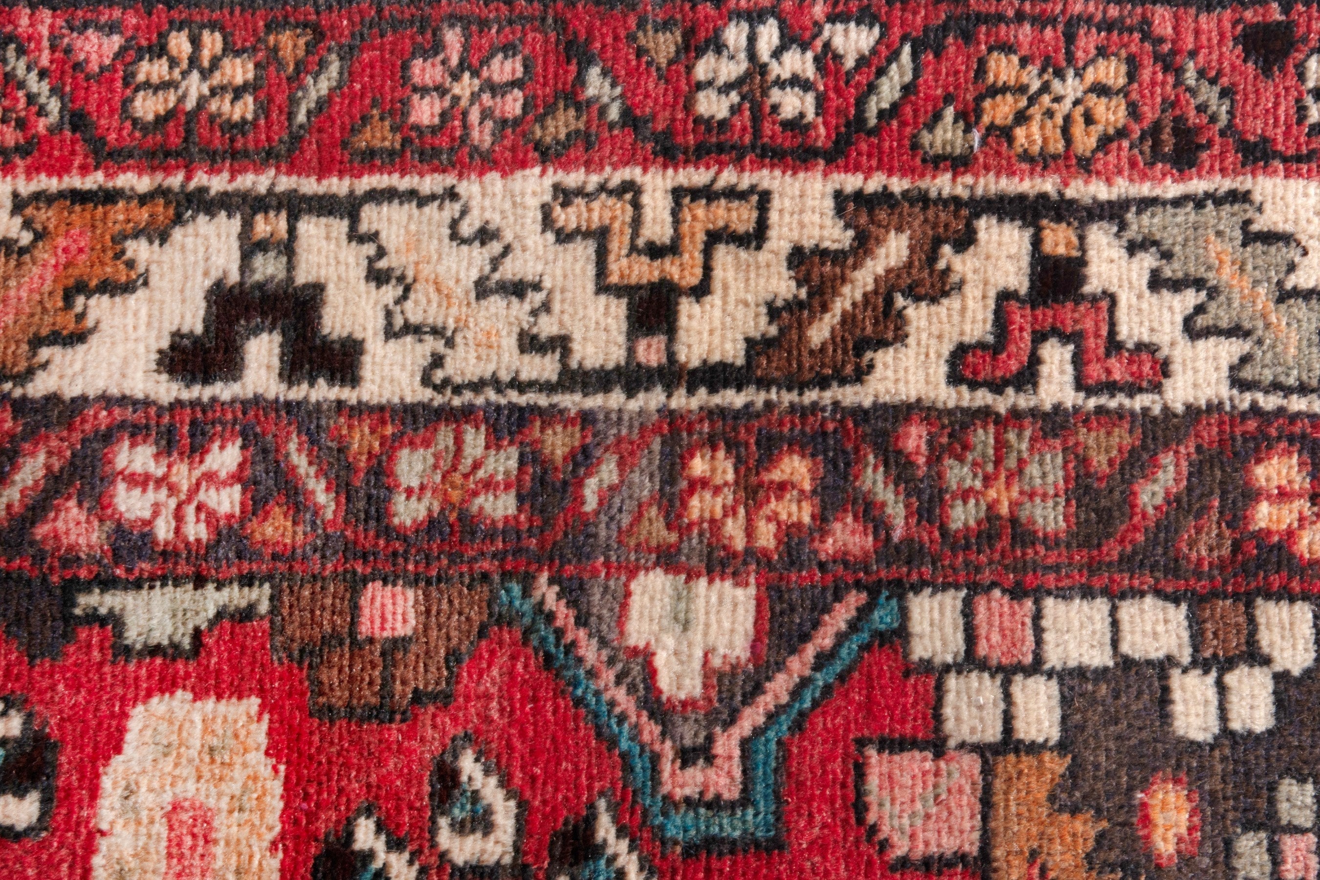 Persian Hamedan runner rug in deep red and cream, view 13 of 17