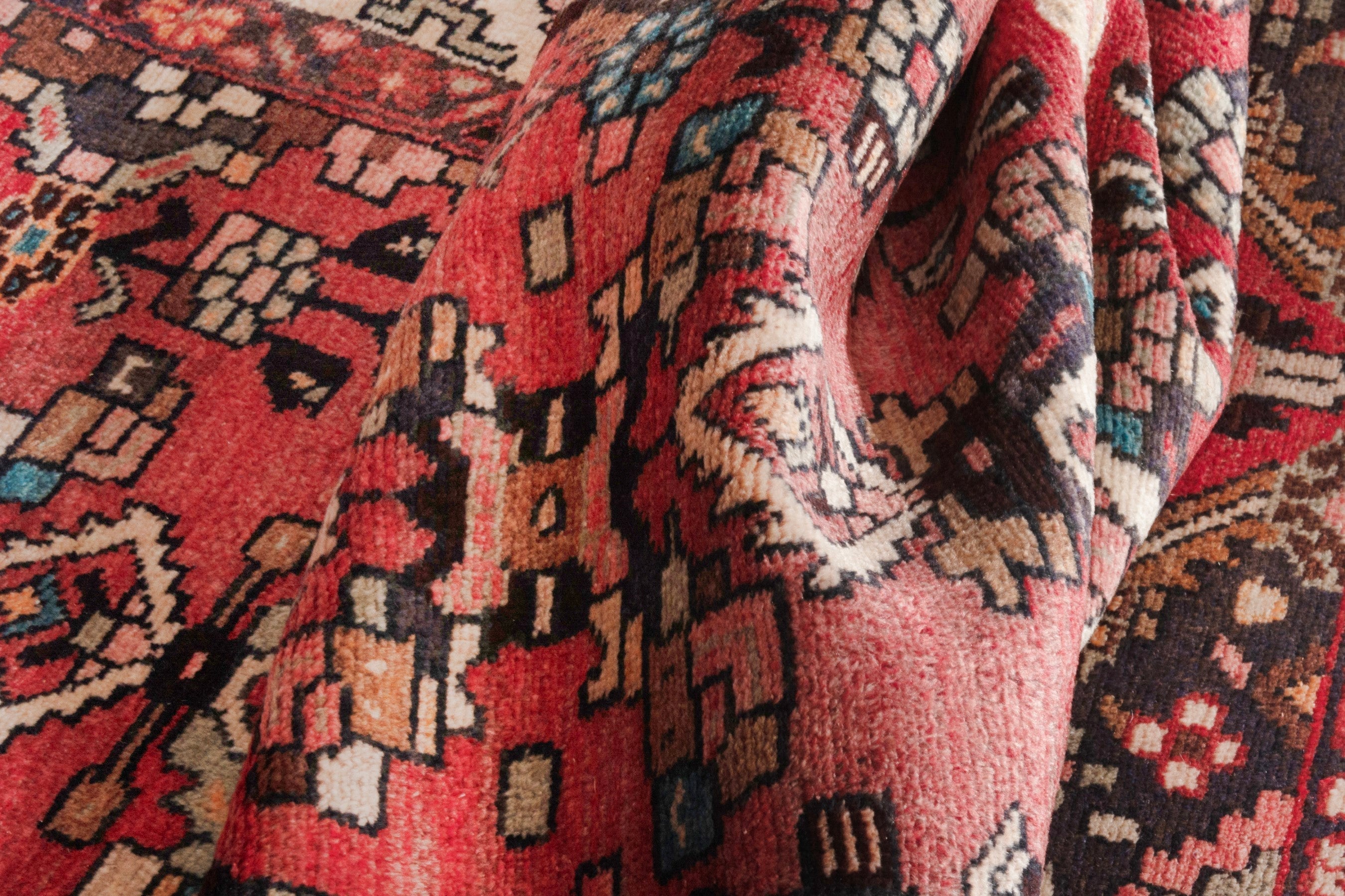 Persian Hamedan runner rug in deep red and cream, view 14 of 17
