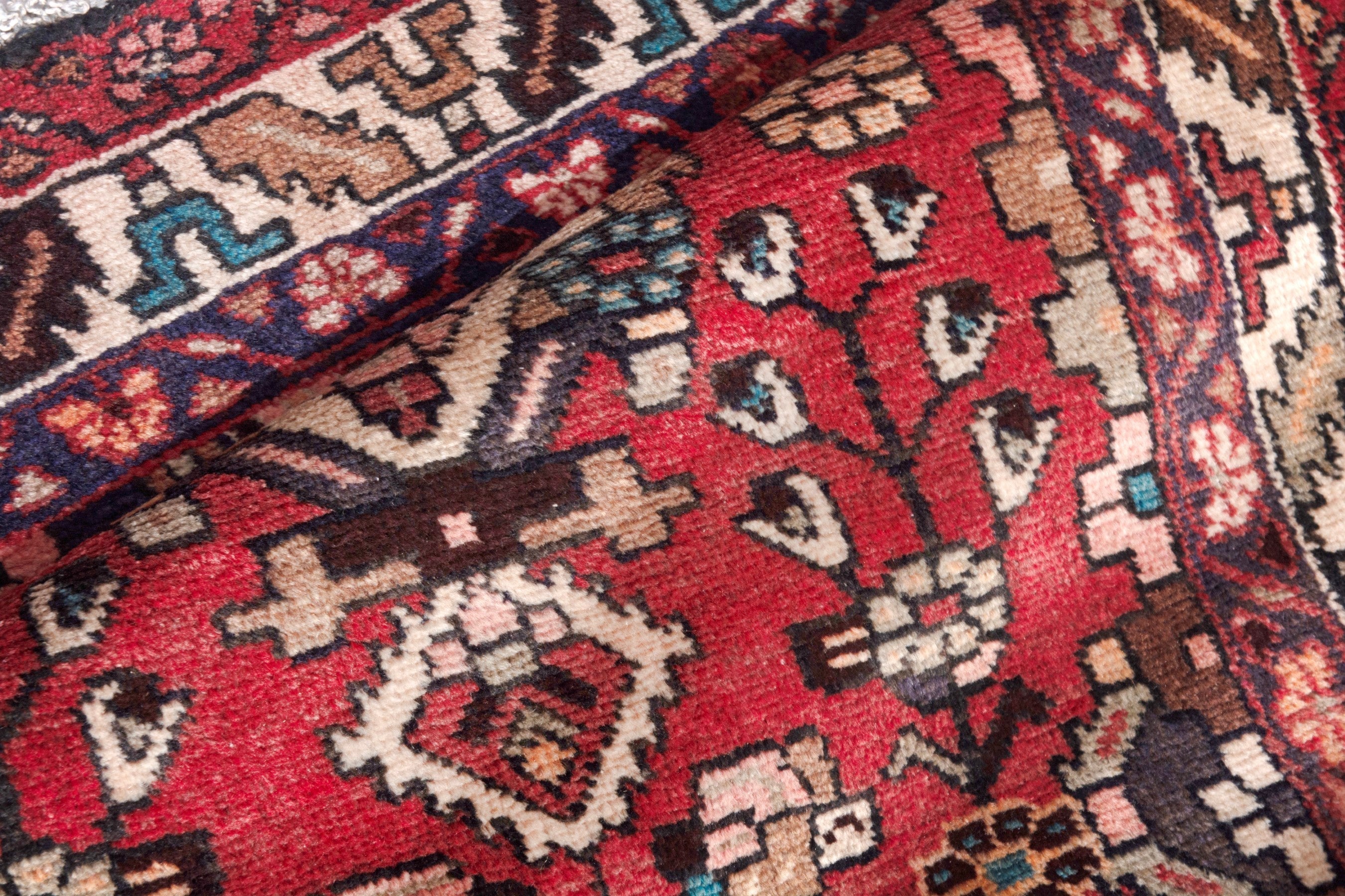 Persian Hamedan runner rug in deep red and cream, view 15 of 17