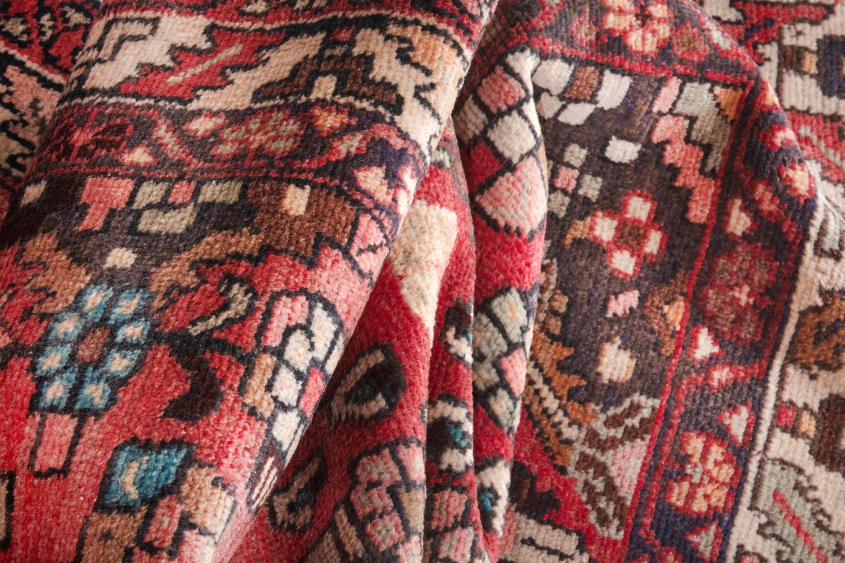 Persian Hamedan runner rug in deep red and cream, view 16 of 17
