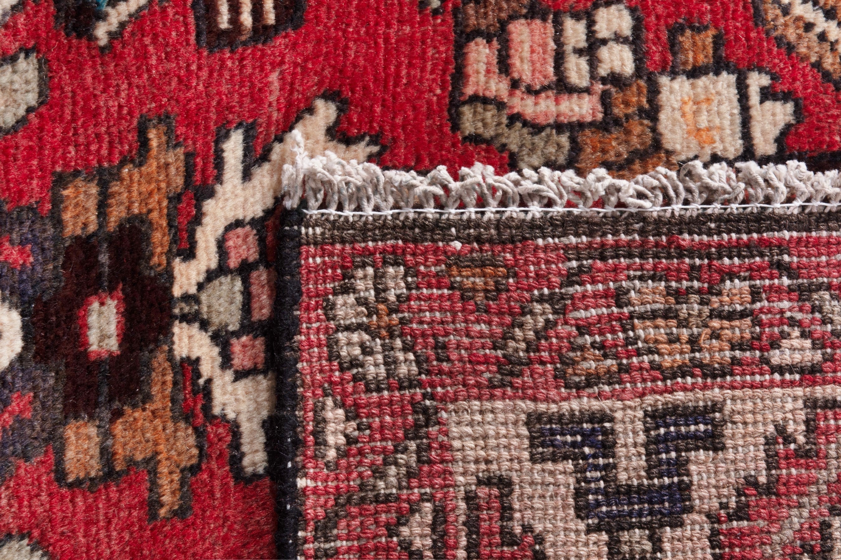 Persian Hamedan runner rug in deep red and cream, view 17 of 17