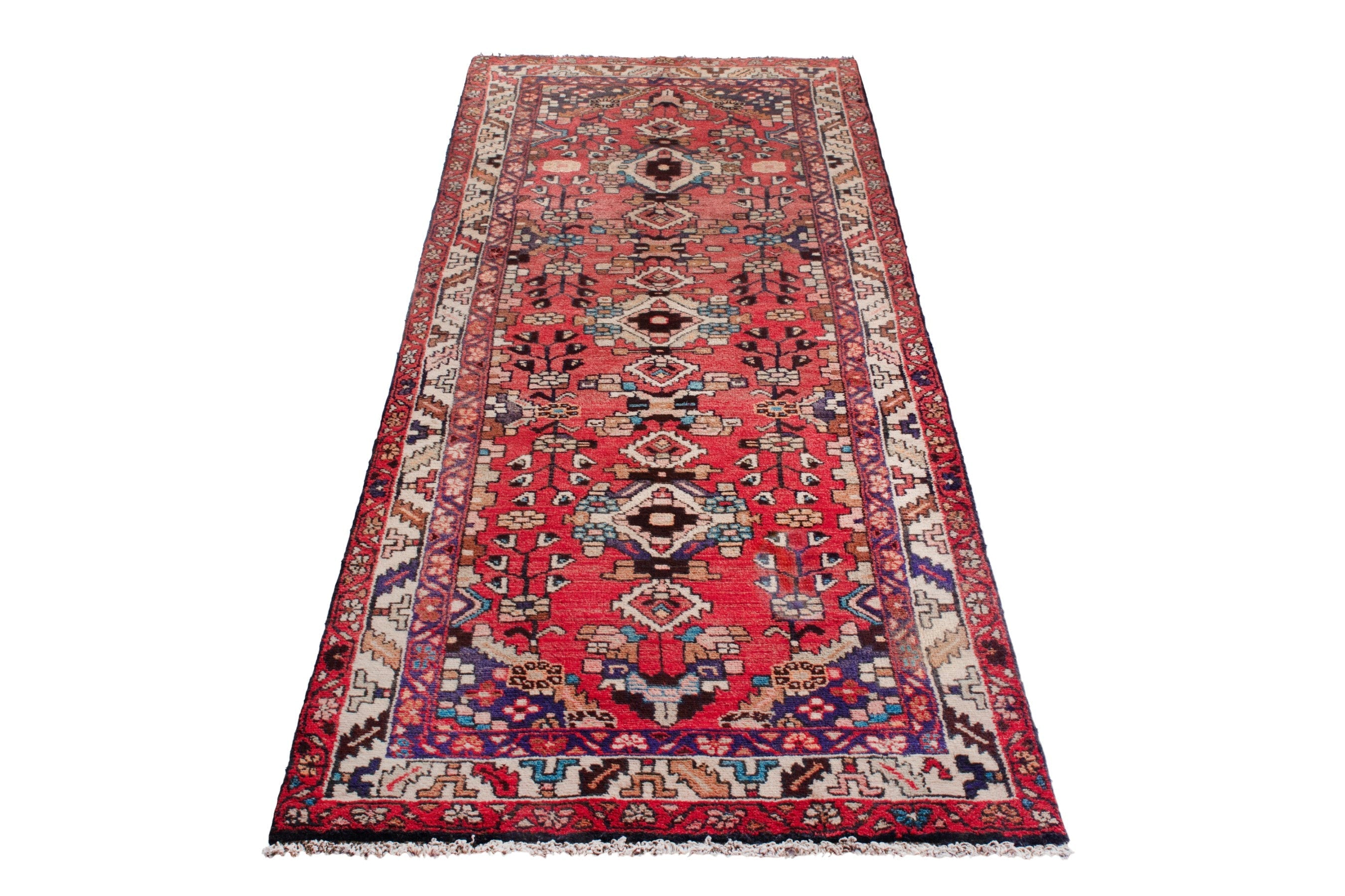 Persian Hamedan runner rug in deep red and cream, view 2 of 17