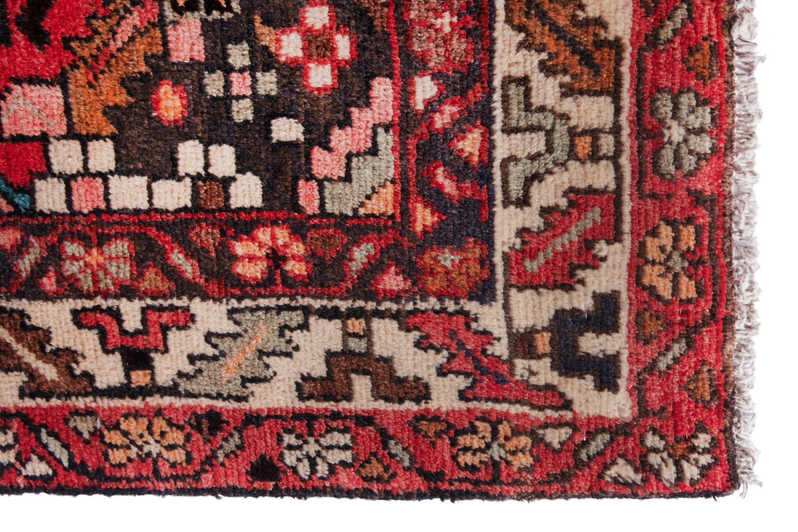 Persian Hamedan runner rug in deep red and cream, view 7 of 17