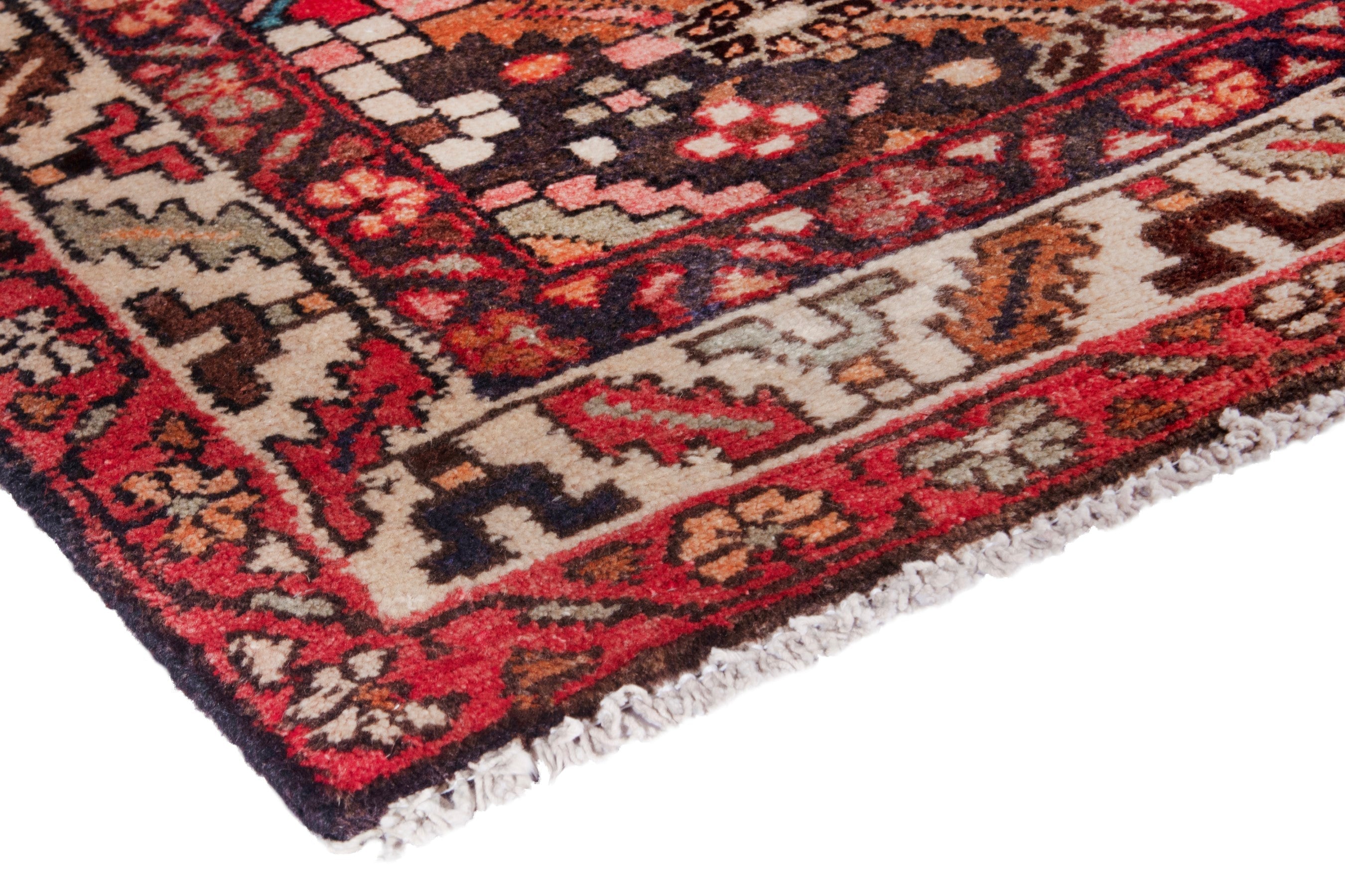 Persian Hamedan runner rug in deep red and cream, view 4 of 17